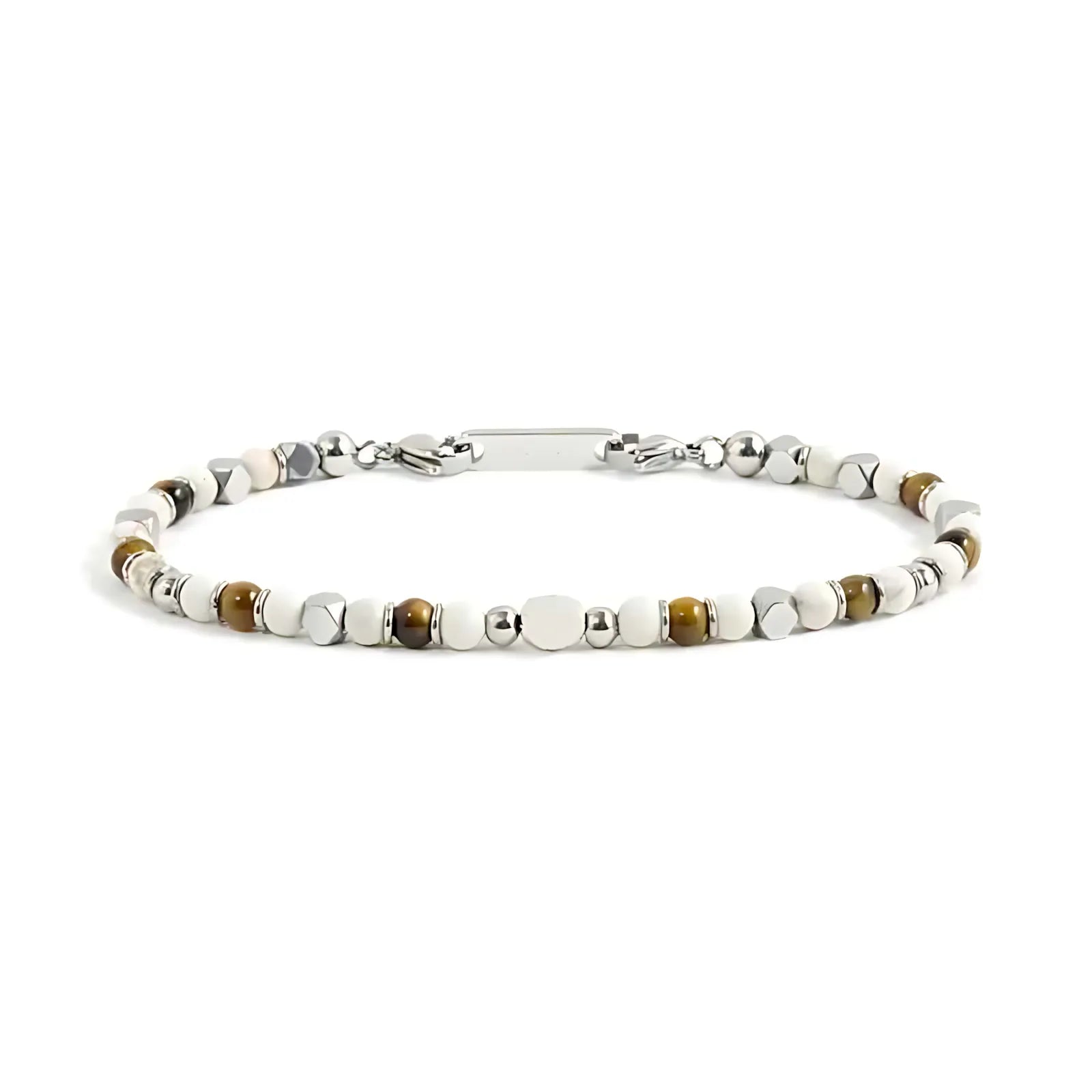 Natural Stone & Stainless Steel Beaded Bracelet Collection – Tigers Eye1 | Metta Jewelry
