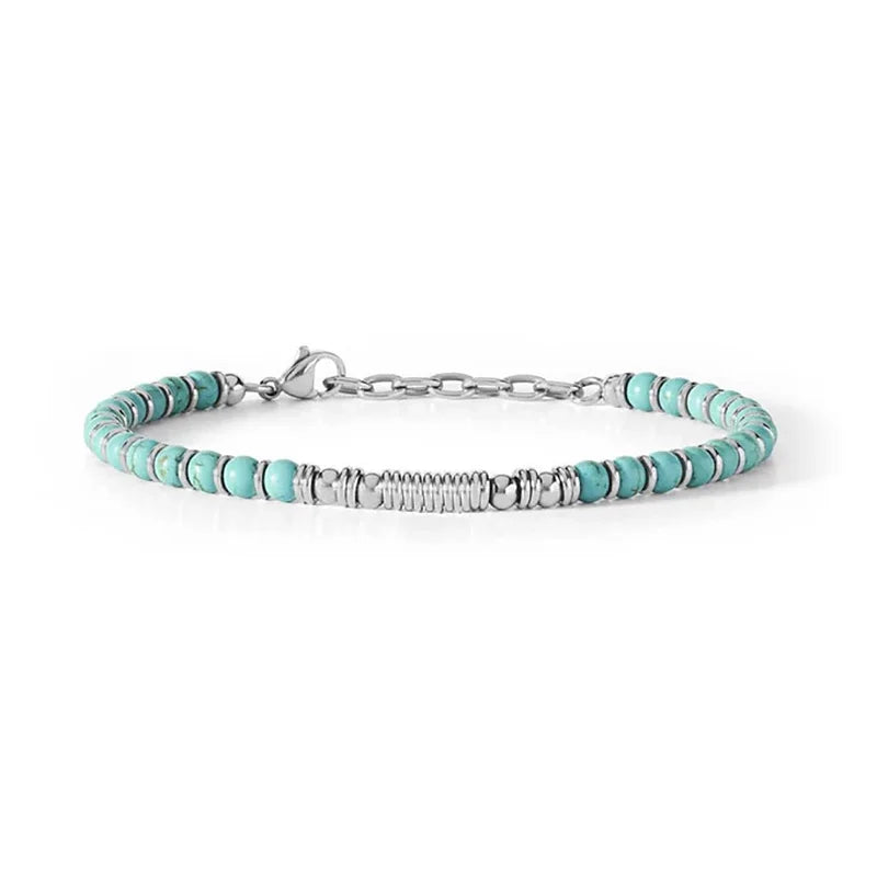 Turquoise & Stainless Steel Bead Bracelet with Flag / Pearl / Loop Accents – Modern Style – Silk loop | Metta Jewelry