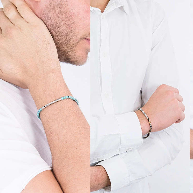 Natural Stone & Stainless Steel Beaded Bracelet Collection – Modern Minimal Style – | Metta Jewelry