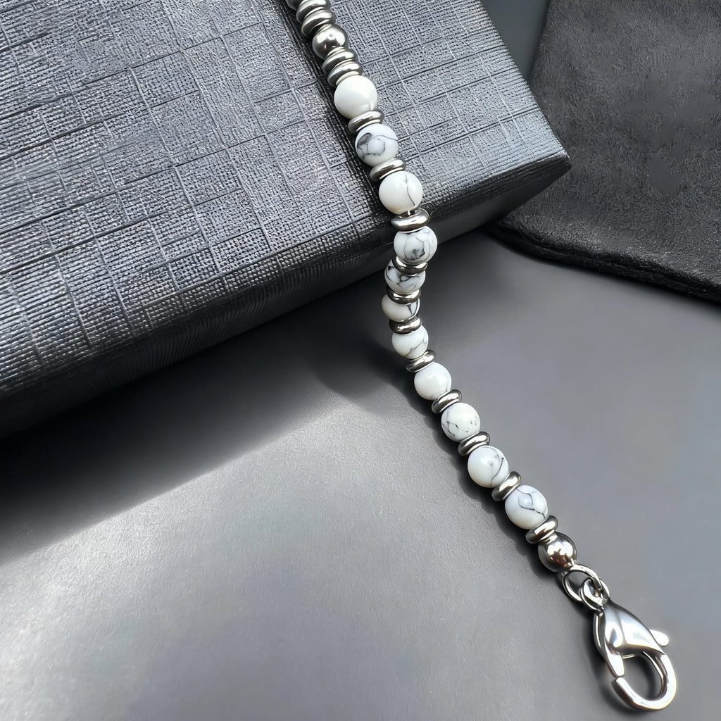 White Howlite & Stainless Steel Spacer Bead Bracelet – | Metta Jewelry