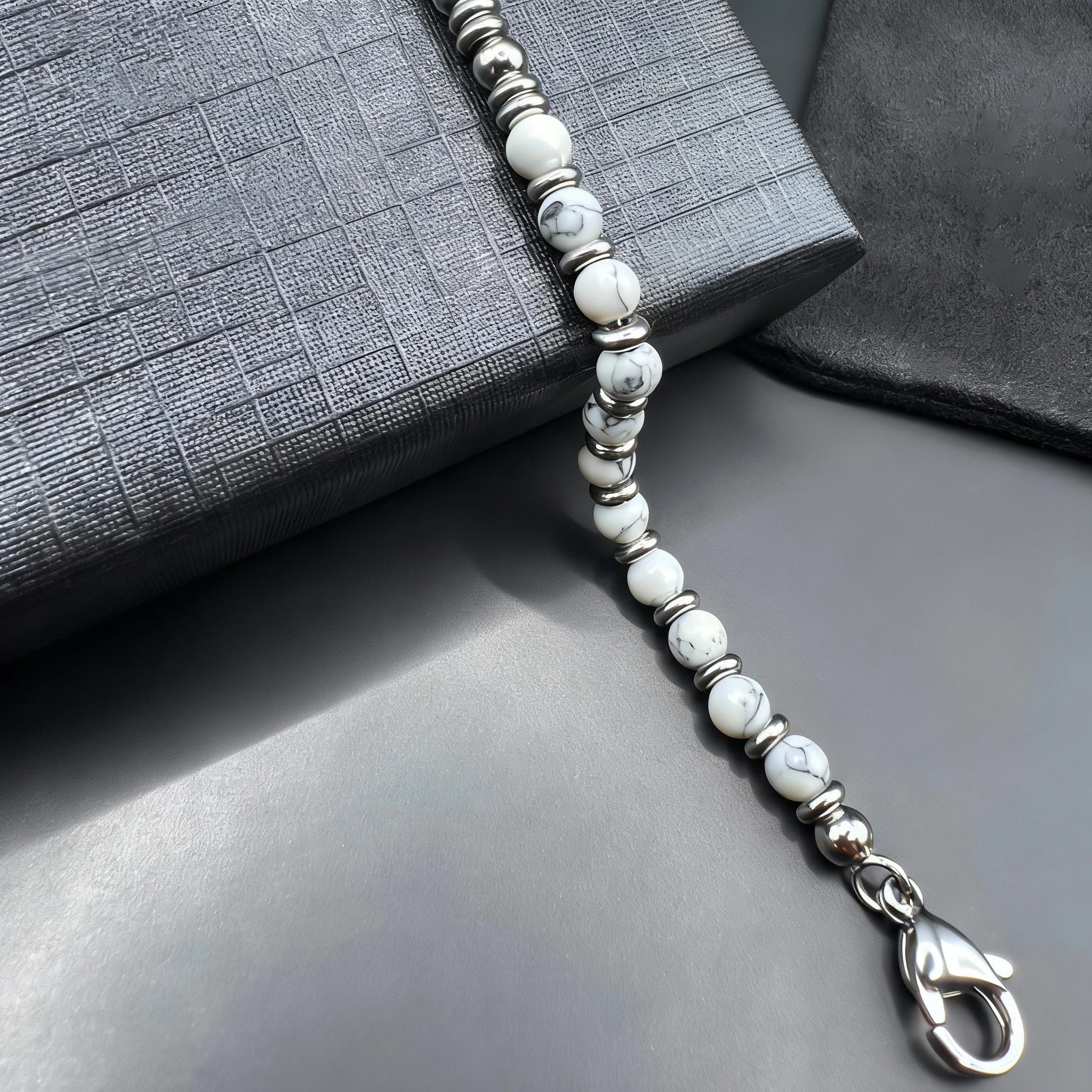White Howlite & Stainless Steel Spacer Bead Bracelet – | Metta Jewelry