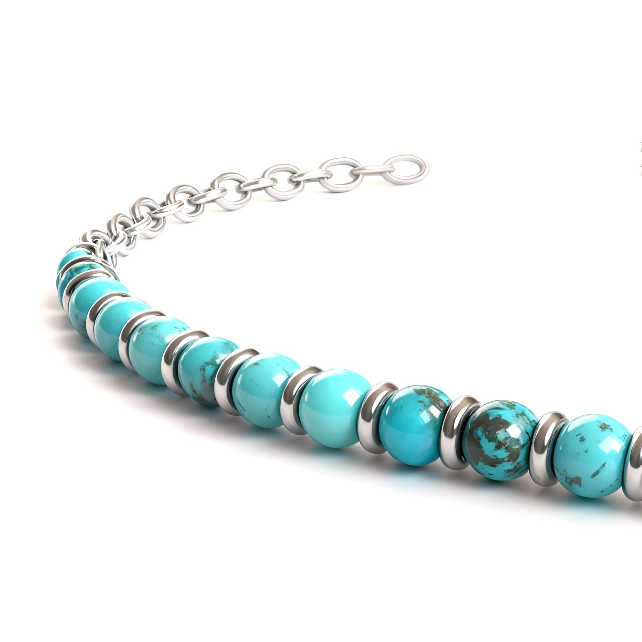 Turquoise & White Pearl Steel Ring Bead Bracelet – Modern Minimal Style – | Metta Jewelry