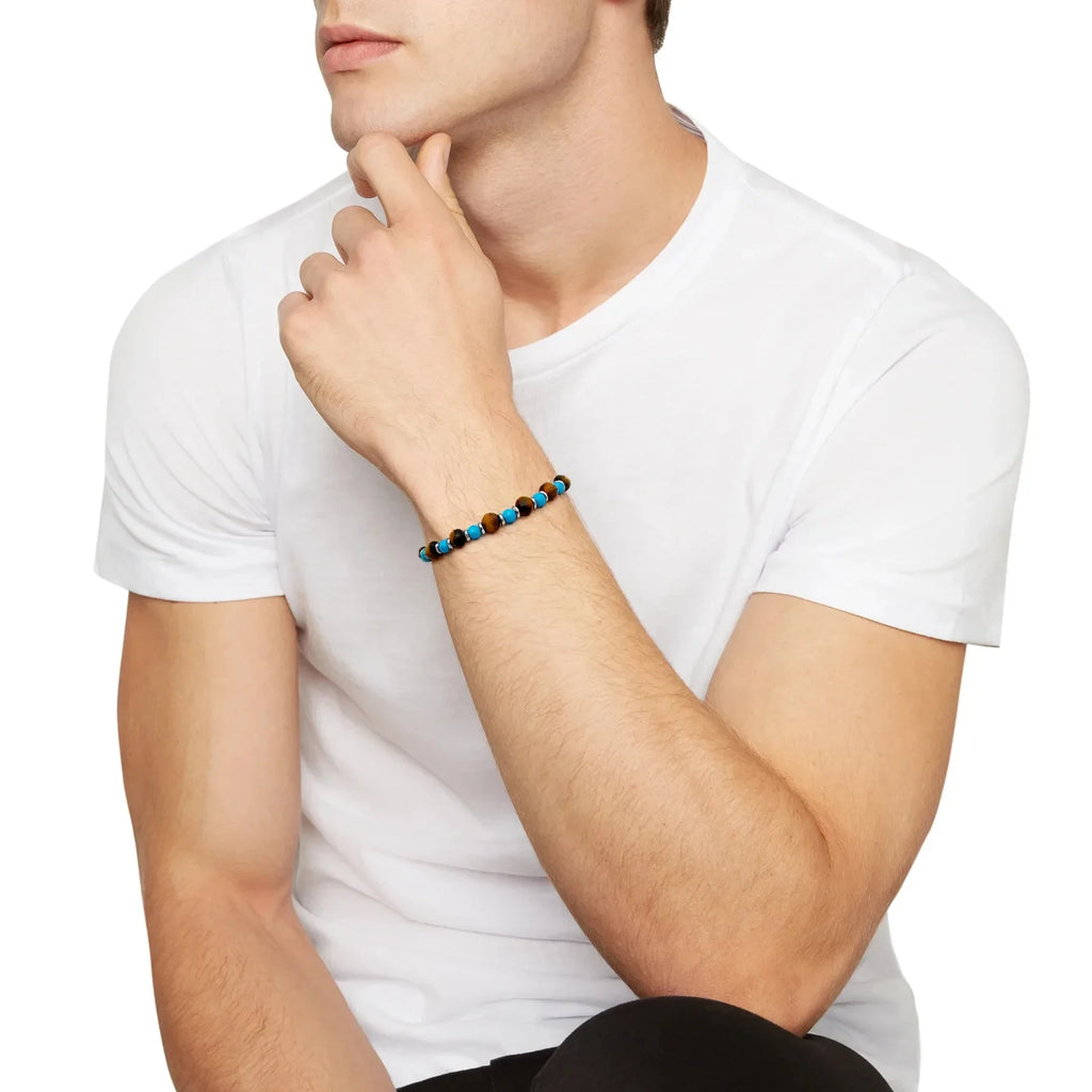 Turquoise & Tiger’s Eye Steel Spacer Bead Bracelet – | Metta Jewelry