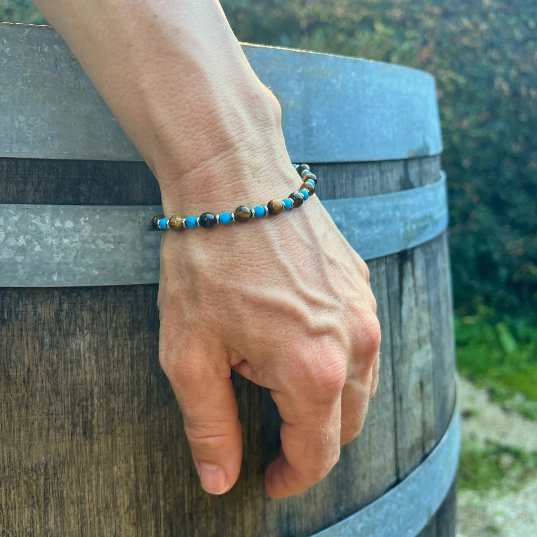 Turquoise & Tiger’s Eye Steel Spacer Bead Bracelet – | Metta Jewelry