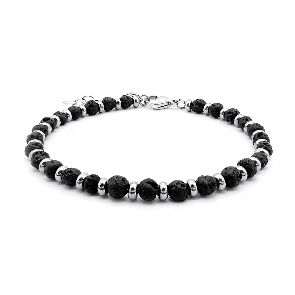 Lava Stone & Steel Spacer Bead Bracelet – Modern Minimal Style – | Metta Jewelry