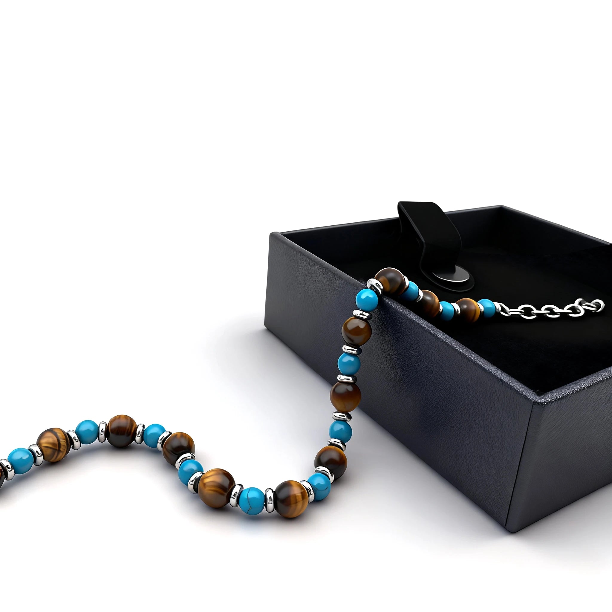 Turquoise & Tiger’s Eye Steel Spacer Bead Bracelet – | Metta Jewelry