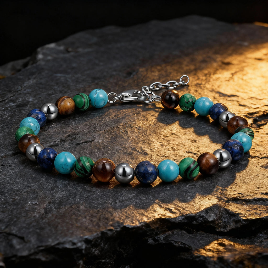 Mixed Natural Stone & Stainless Steel Bead Bracelet – Modern Minimal Style – | Metta Jewelry