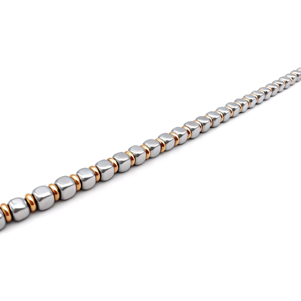 Stainless Steel & Rose Gold Ring Bead Bracelet – Modern Minimal Style – | Metta Jewelry