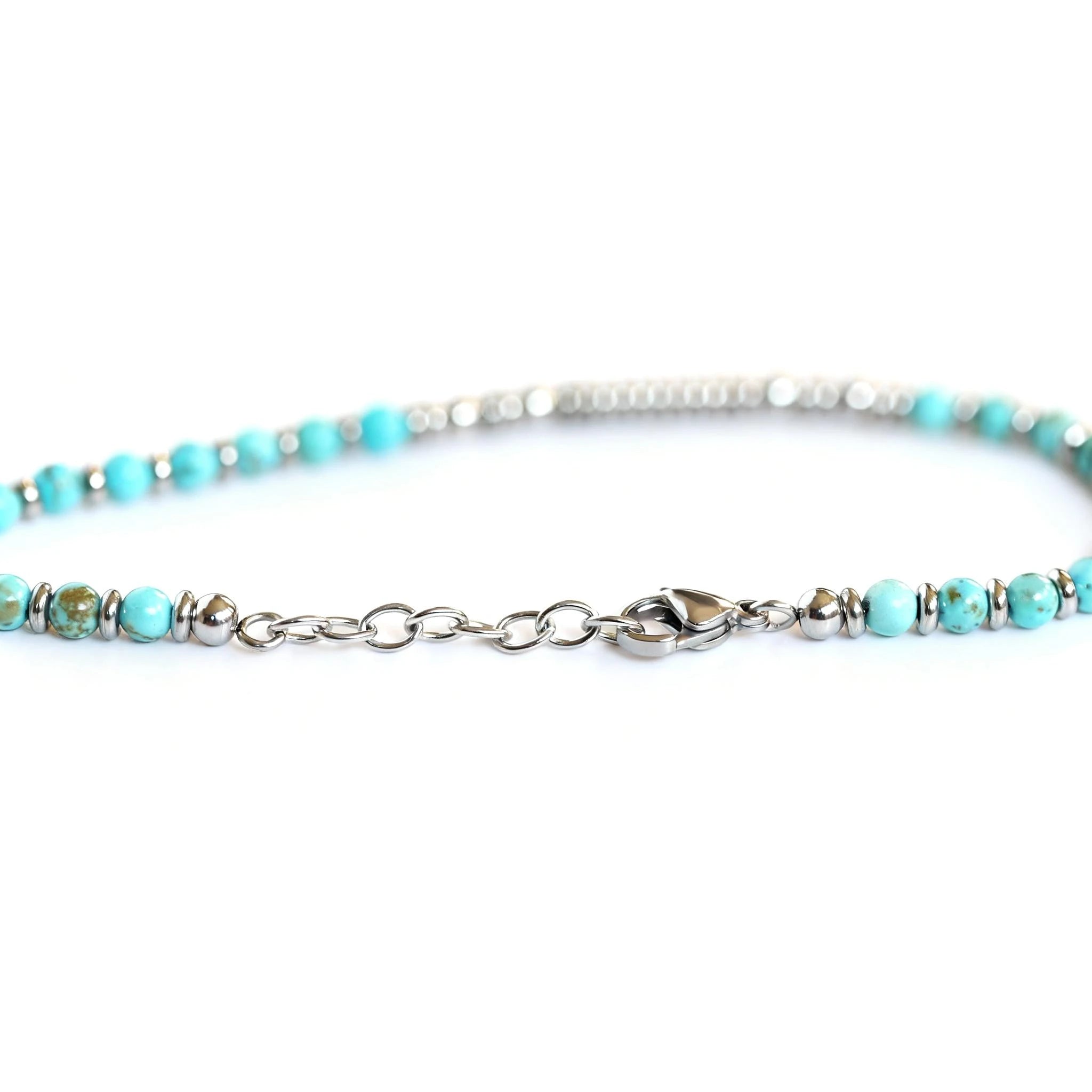 Turquoise & Disc Stainless Steel Bead Bracelet – Modern Minimal Style – | Metta Jewelry