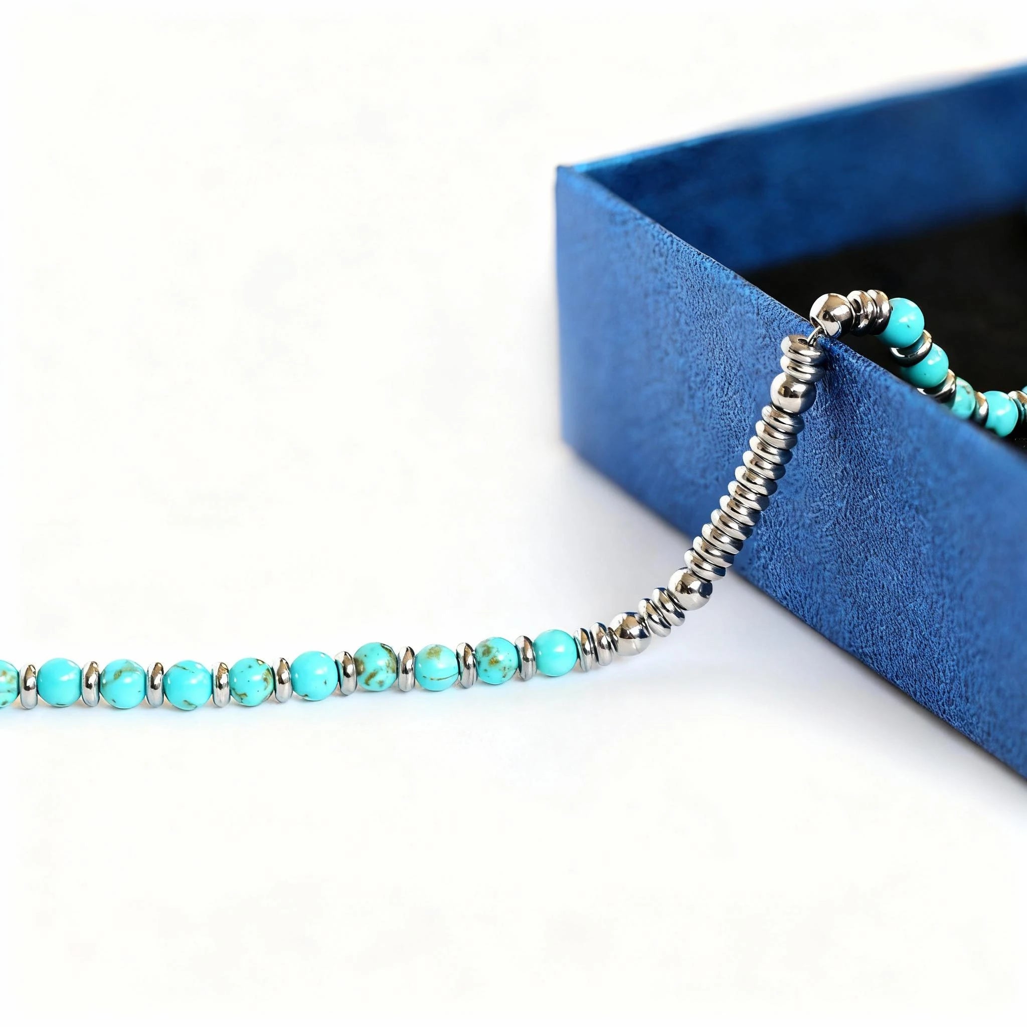 Turquoise & Disc Stainless Steel Bead Bracelet – Modern Minimal Style – | Metta Jewelry