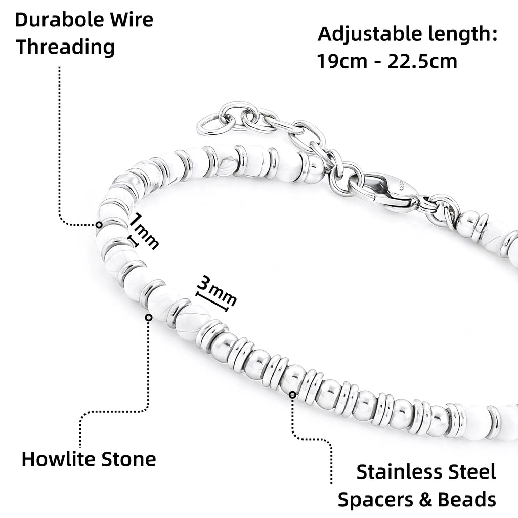 White Howlite & Stainless Steel Spacer Bead Bracelet – | Metta Jewelry