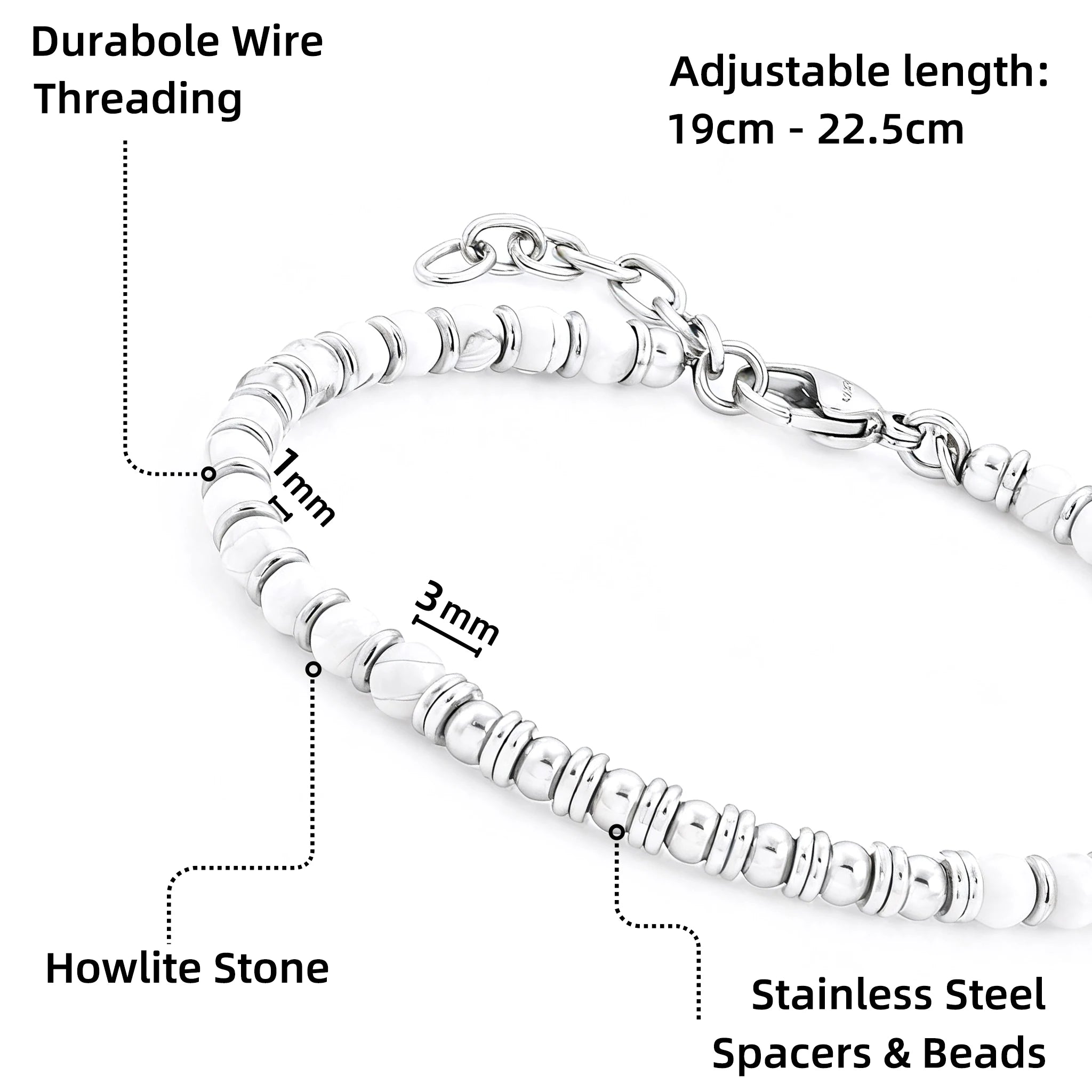 White Howlite & Stainless Steel Spacer Bead Bracelet – | Metta Jewelry