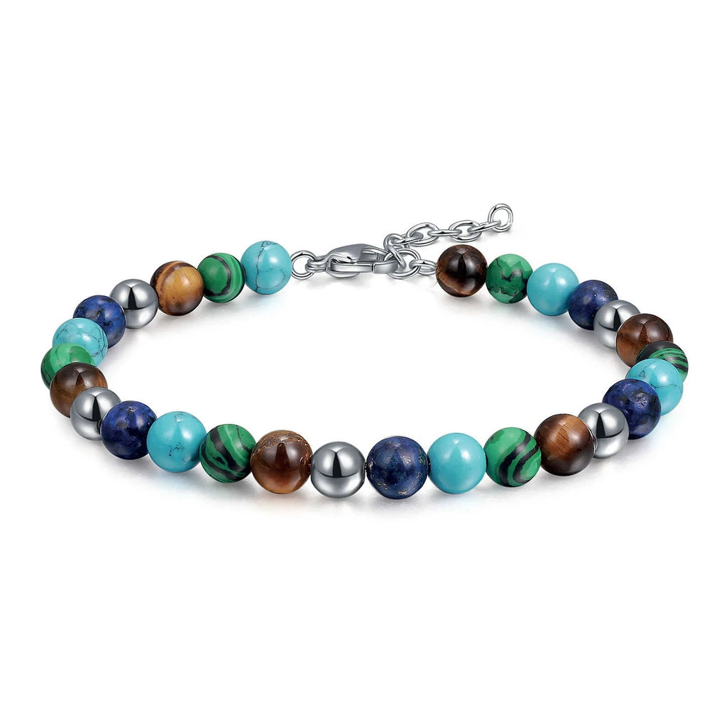 Mixed Natural Stone & Stainless Steel Bead Bracelet – Modern Minimal Style – | Metta Jewelry