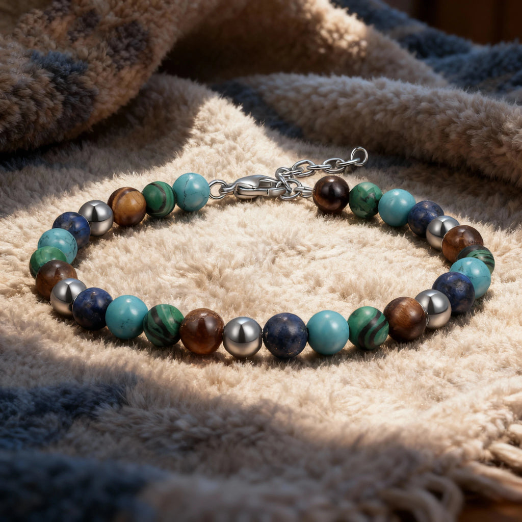Mixed Natural Stone & Stainless Steel Bead Bracelet – Modern Minimal Style – | Metta Jewelry