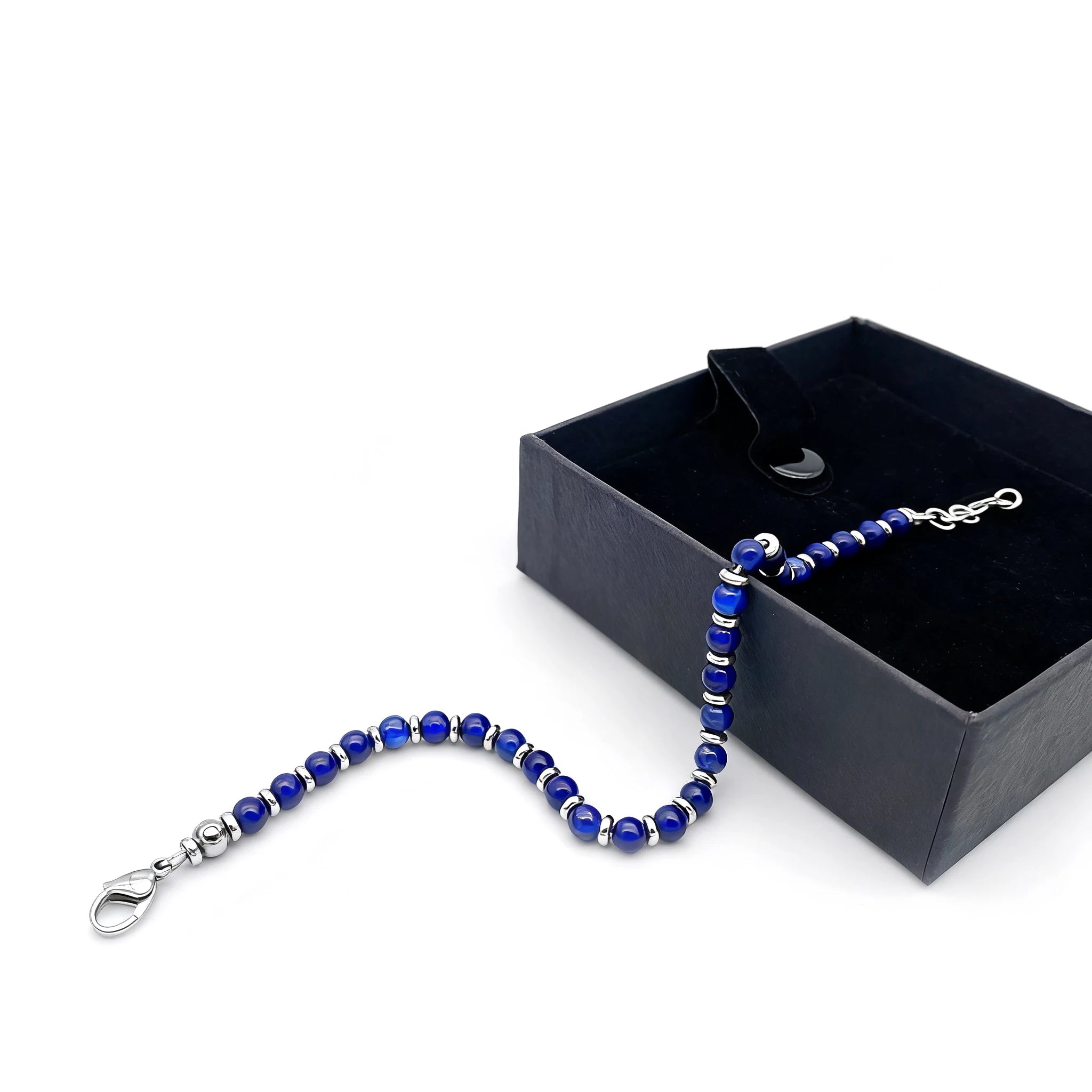 Blue Kyanite & Steel Spacer Bead Bracelet – Modern Minimal Style – | Metta Jewelry