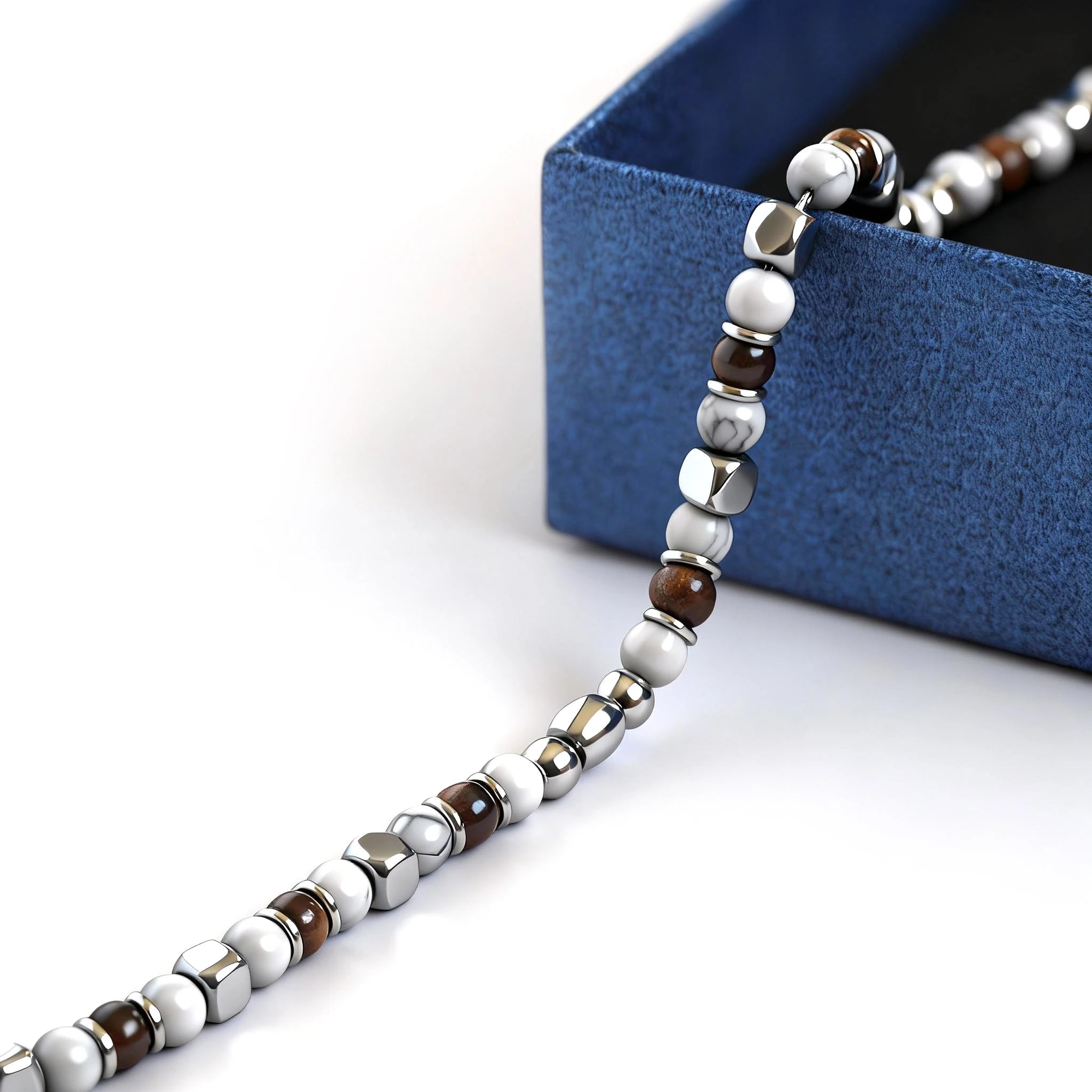 Tiger’s Eye & Turquoise Stainless Steel Bead Bracelet – Modern Minimal Style – | Metta Jewelry