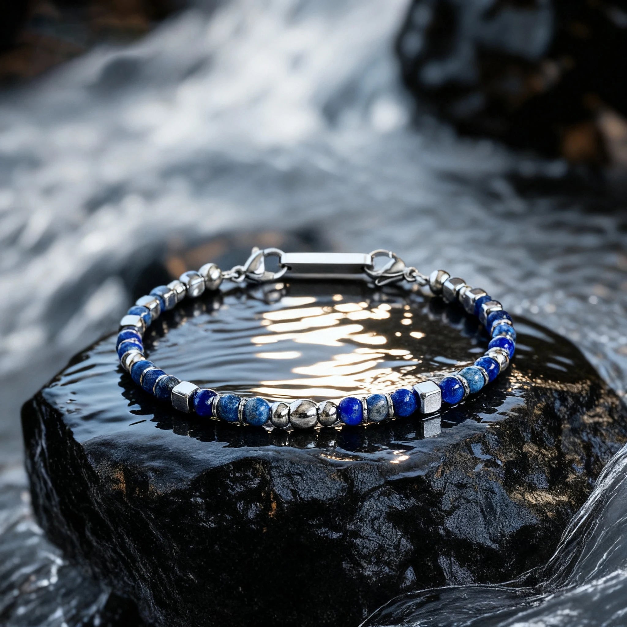Kyanite & Stainless Steel Bead Bracelet – Modern Minimal Style – | Metta Jewelry