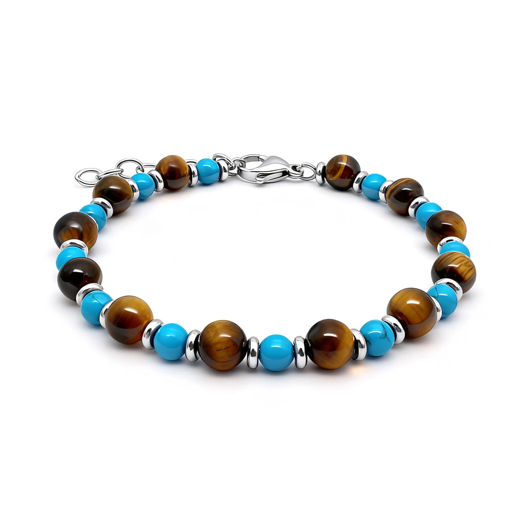 Turquoise & Tiger’s Eye Steel Spacer Bead Bracelet – | Metta Jewelry