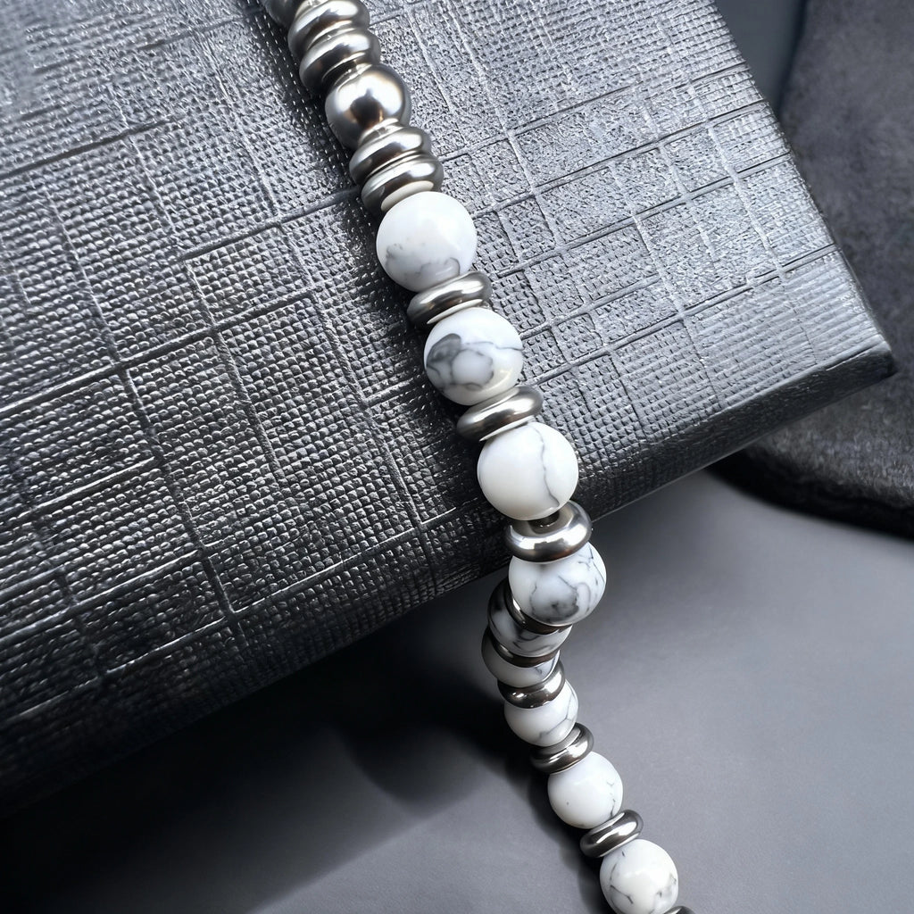 White Howlite & Stainless Steel Spacer Bead Bracelet – | Metta Jewelry
