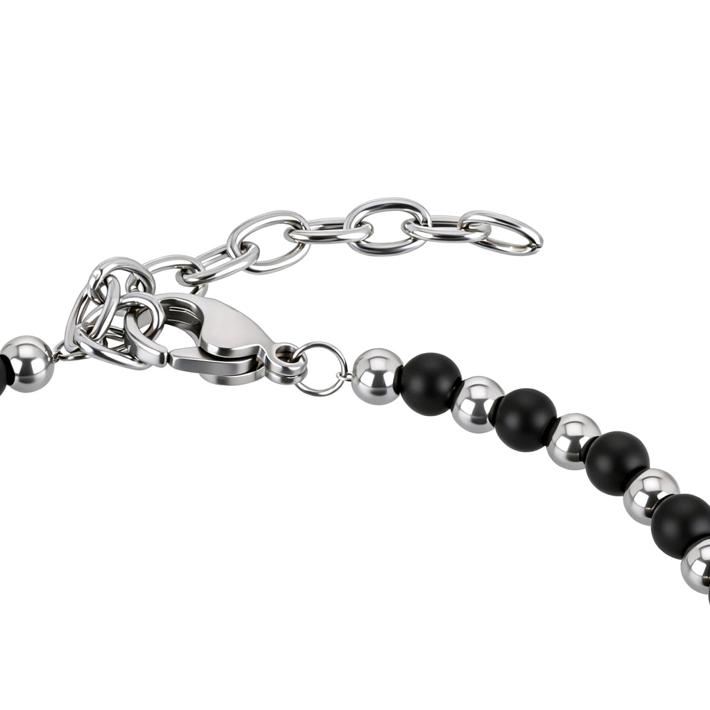 Obsidian & Stainless Steel Anchor Bead Bracelet – Modern Minimal Style – | Metta Jewelry