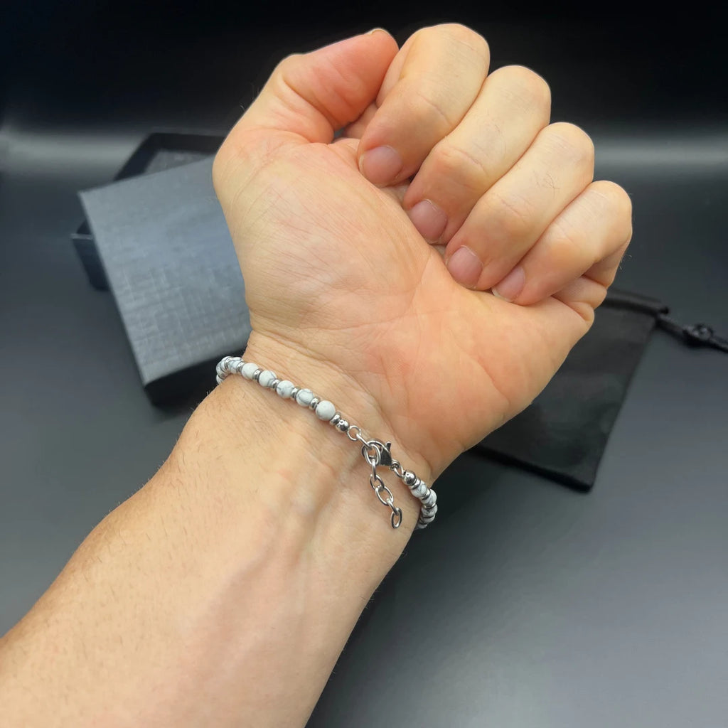 White Howlite & Stainless Steel Spacer Bead Bracelet – | Metta Jewelry