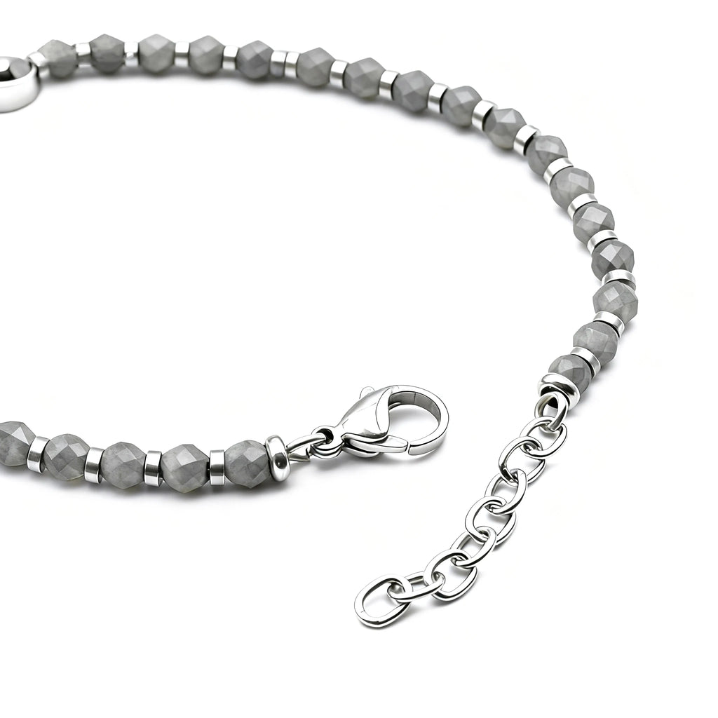 Hematite & Stainless Steel Anchor Disc Bead Bracelet – Modern Minimal Style – | Metta Jewelry