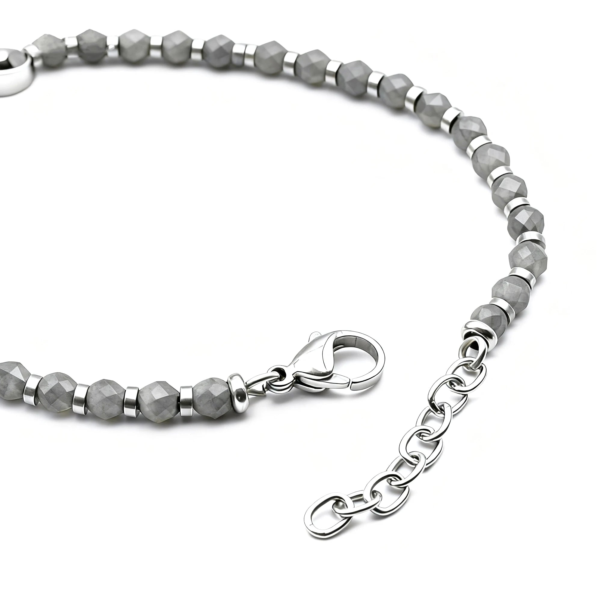 Hematite & Stainless Steel Anchor Disc Bead Bracelet – Modern Minimal Style – | Metta Jewelry