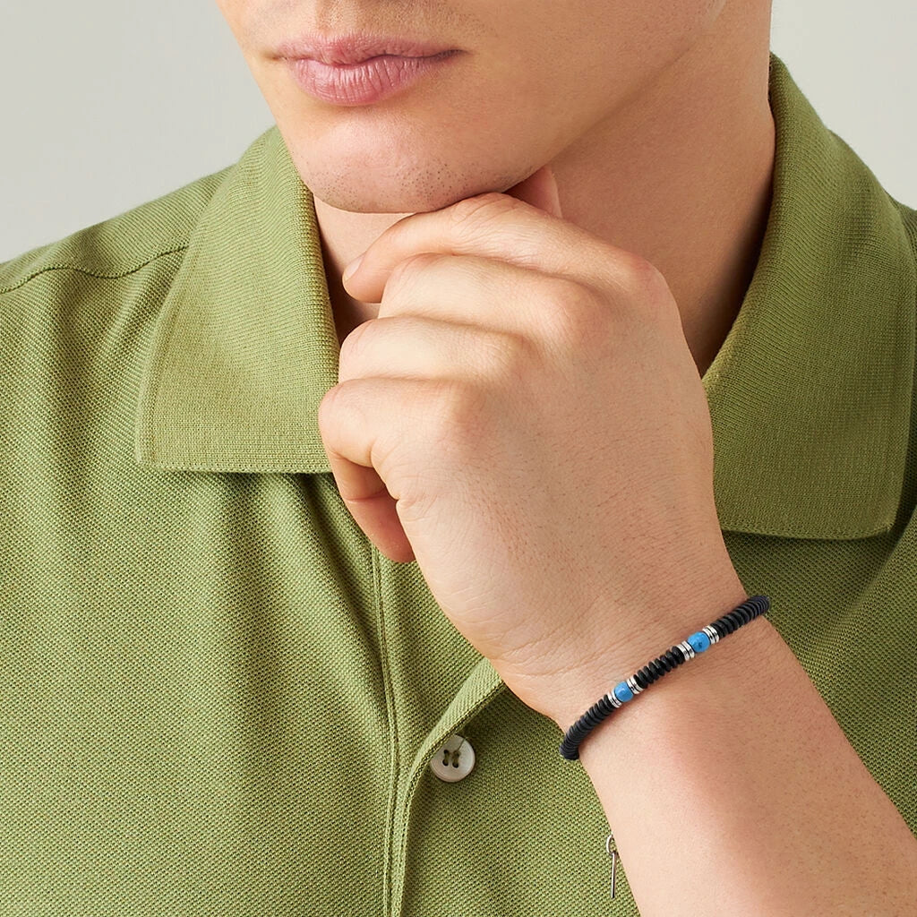 Black Stainless Steel & Turquoise Bead Bracelet – Modern Minimal Style – | Metta Jewelry