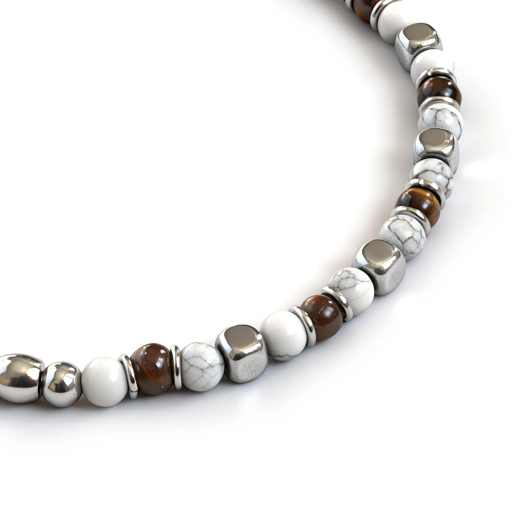 Tiger’s Eye & Turquoise Stainless Steel Bead Bracelet – Modern Minimal Style – | Metta Jewelry