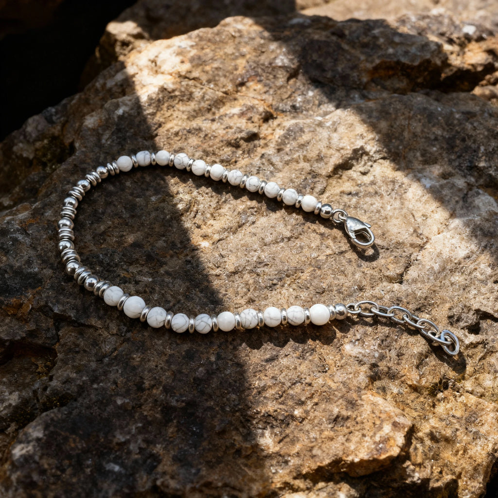 White Howlite & Stainless Steel Spacer Bead Bracelet – | Metta Jewelry