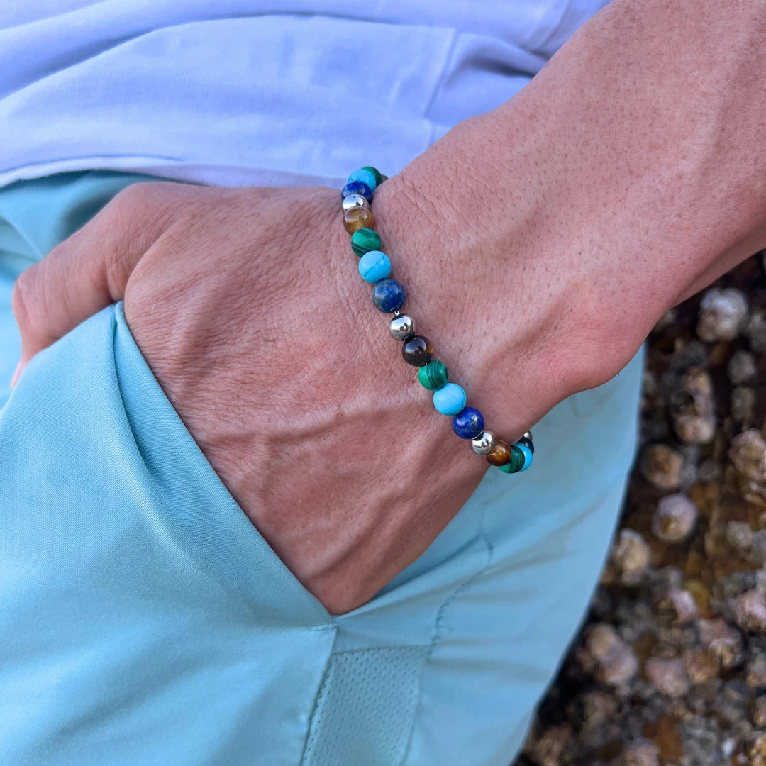Mixed Natural Stone & Stainless Steel Bead Bracelet – Modern Minimal Style – | Metta Jewelry