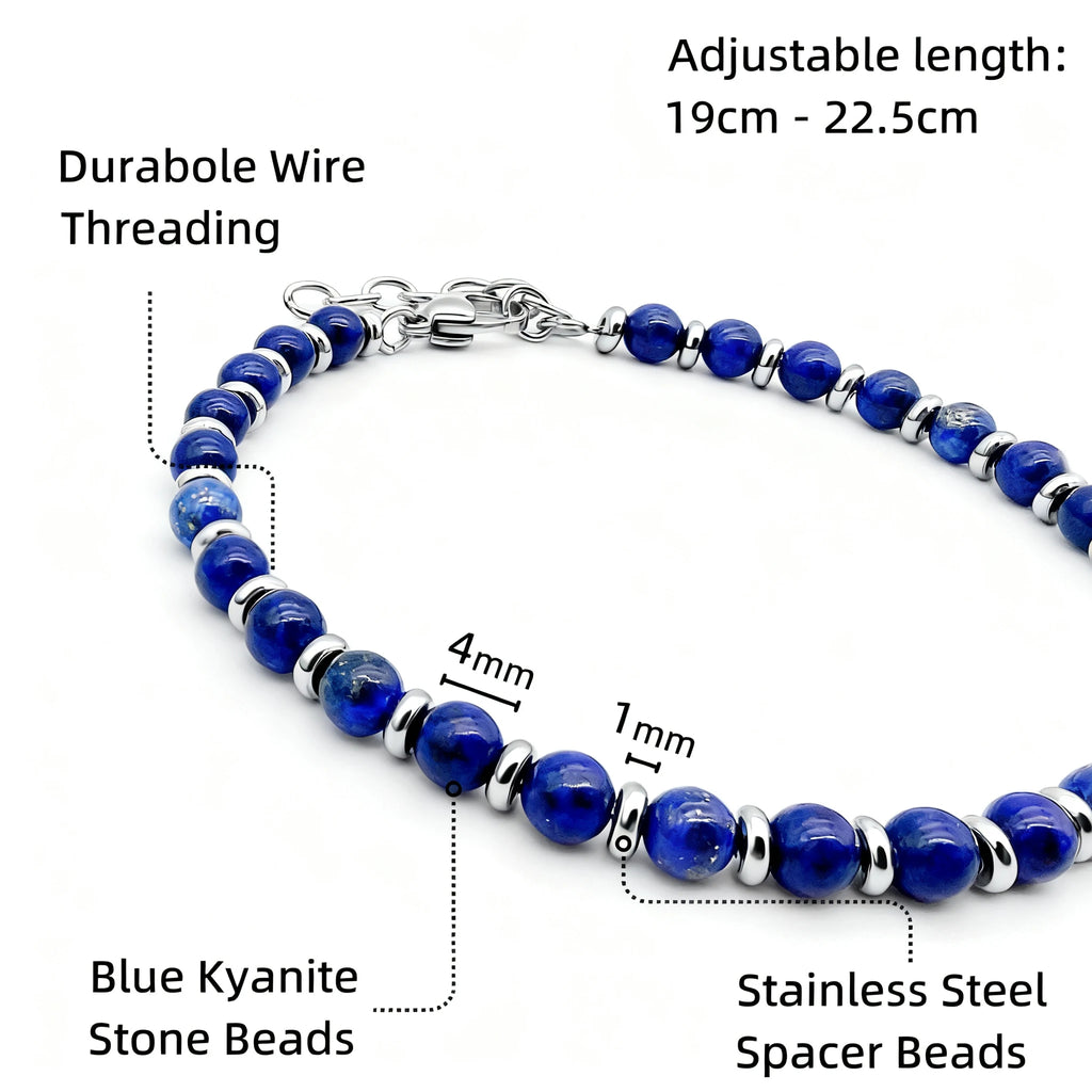 Blue Kyanite & Steel Spacer Bead Bracelet – Modern Minimal Style – | Metta Jewelry