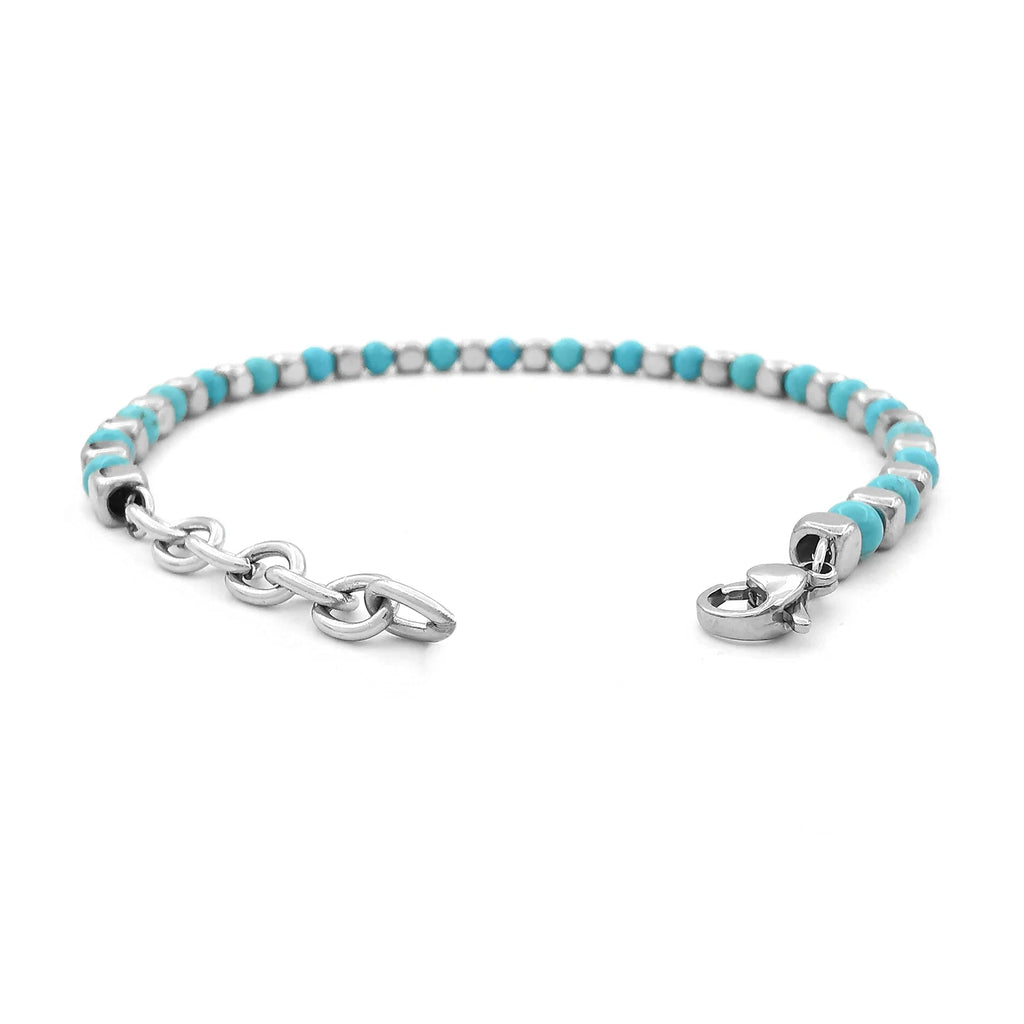 Turquoise & Cube Stainless Steel Bead Bracelet – Modern Minimal Style – | Metta Jewelry