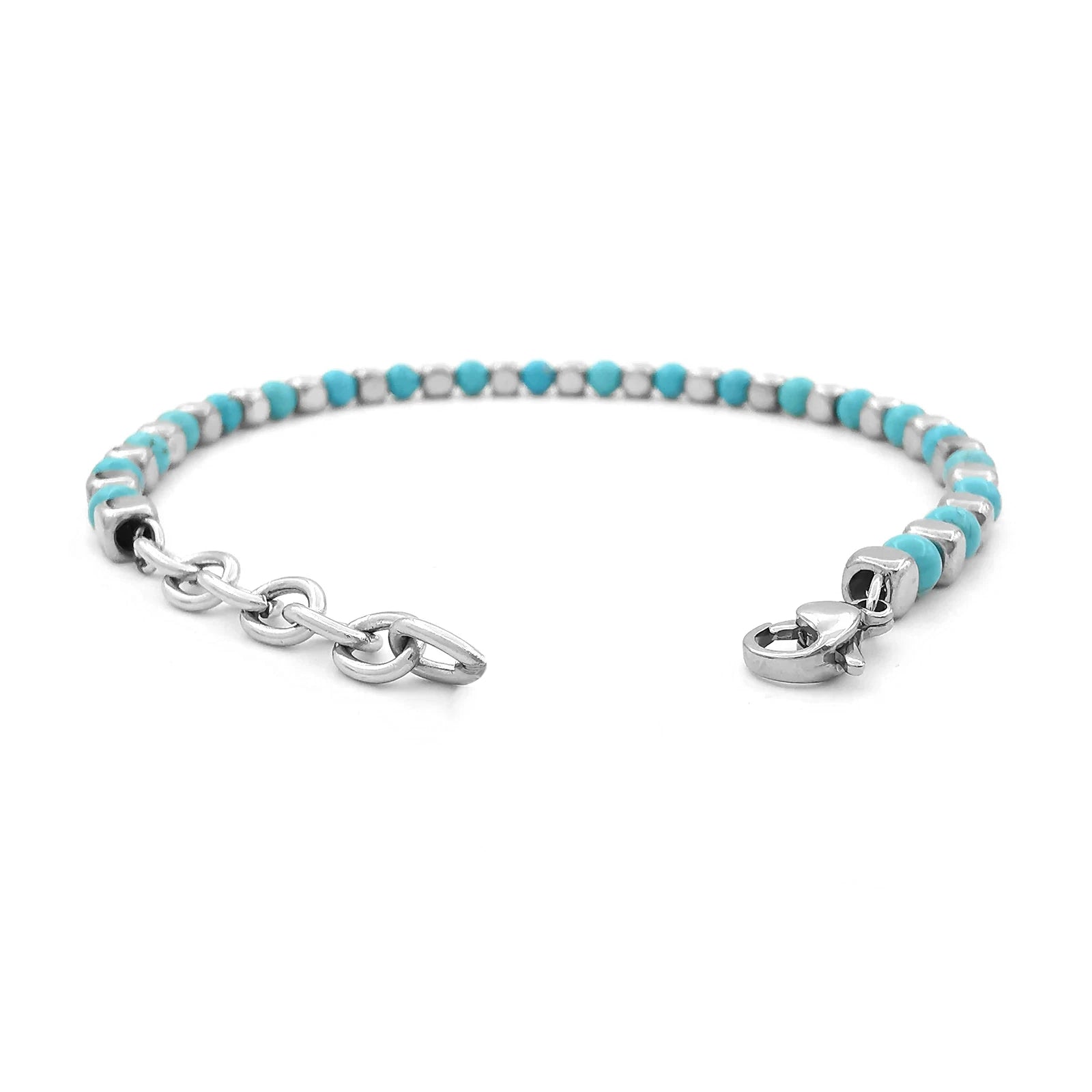 Turquoise & Cube Stainless Steel Bead Bracelet – Modern Minimal Style – | Metta Jewelry