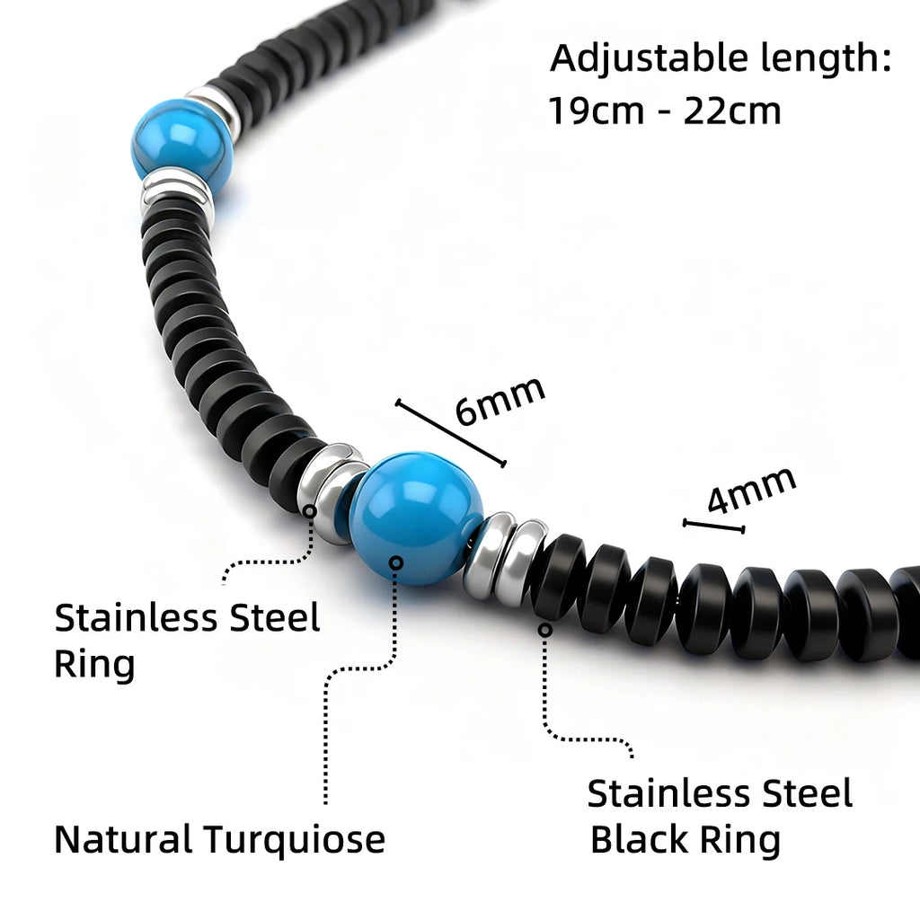 Black Stainless Steel & Turquoise Bead Bracelet – Modern Minimal Style – | Metta Jewelry