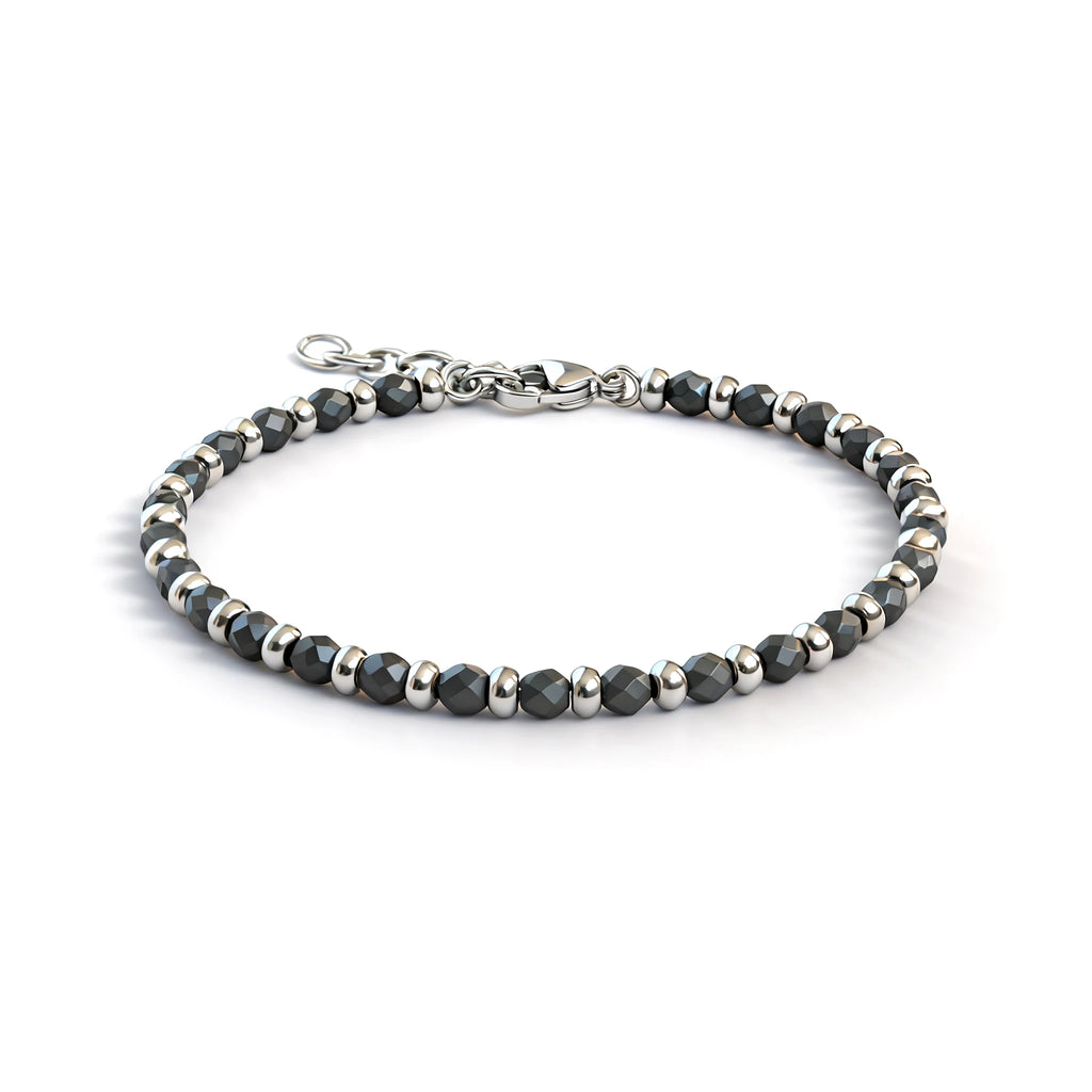 Faceted Bead & Ring Steel Stone Bracelet – Hematite – | Metta Jewelry
