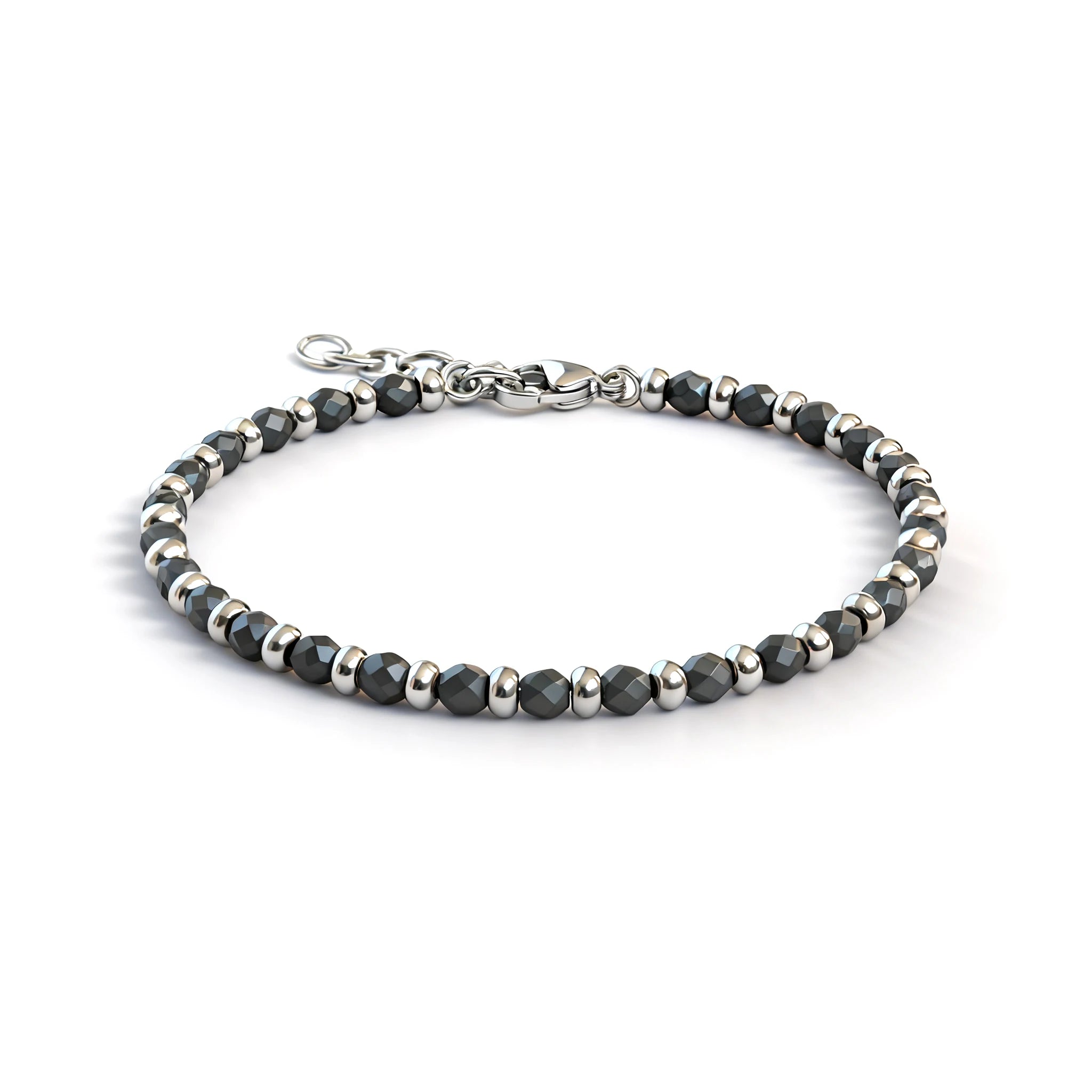 Faceted Bead & Ring Steel Stone Bracelet – Hematite – | Metta Jewelry