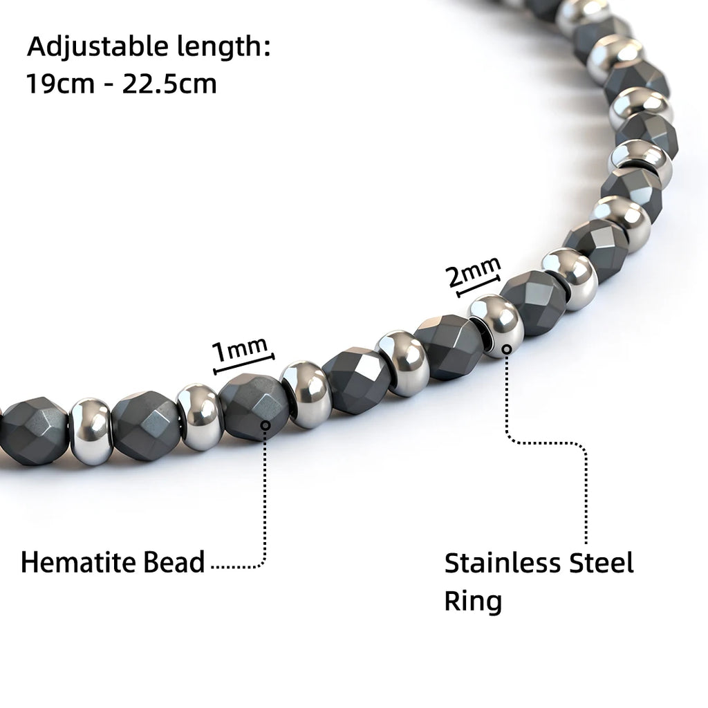 Faceted Bead & Ring Steel Stone Bracelet – Hematite – | Metta Jewelry