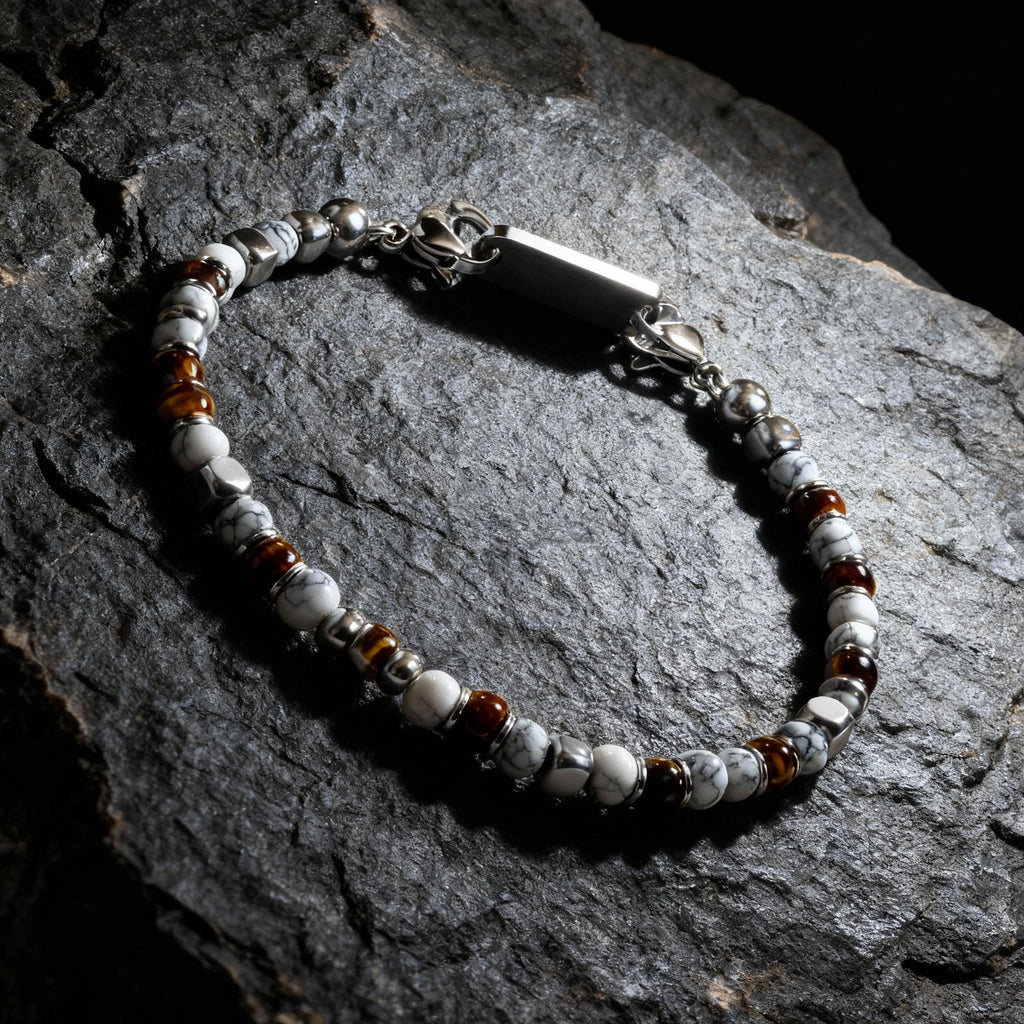 Tiger’s Eye & Turquoise Stainless Steel Bead Bracelet – Modern Minimal Style – | Metta Jewelry