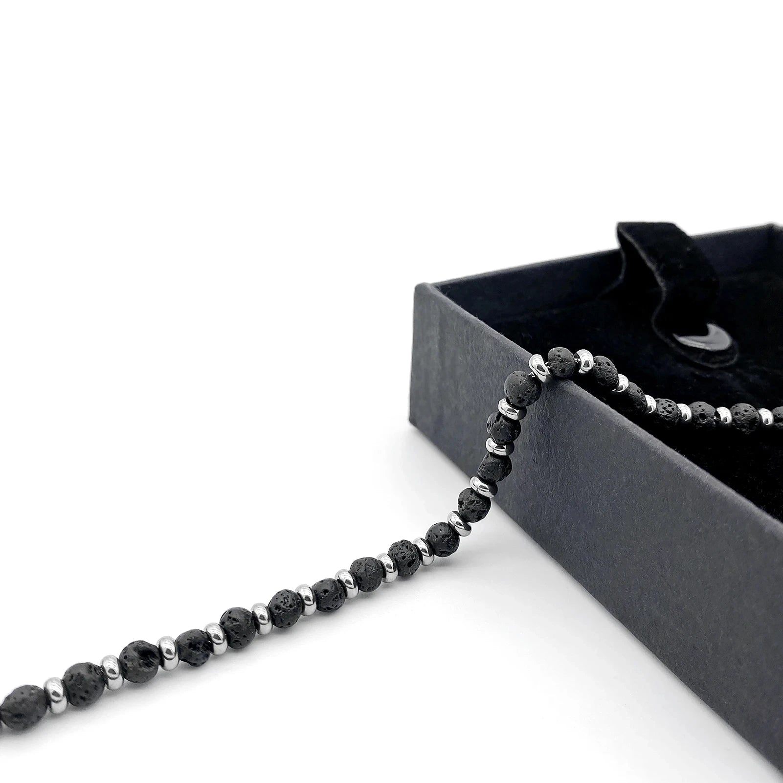 Lava Stone & Steel Spacer Bead Bracelet – Modern Minimal Style – | Metta Jewelry