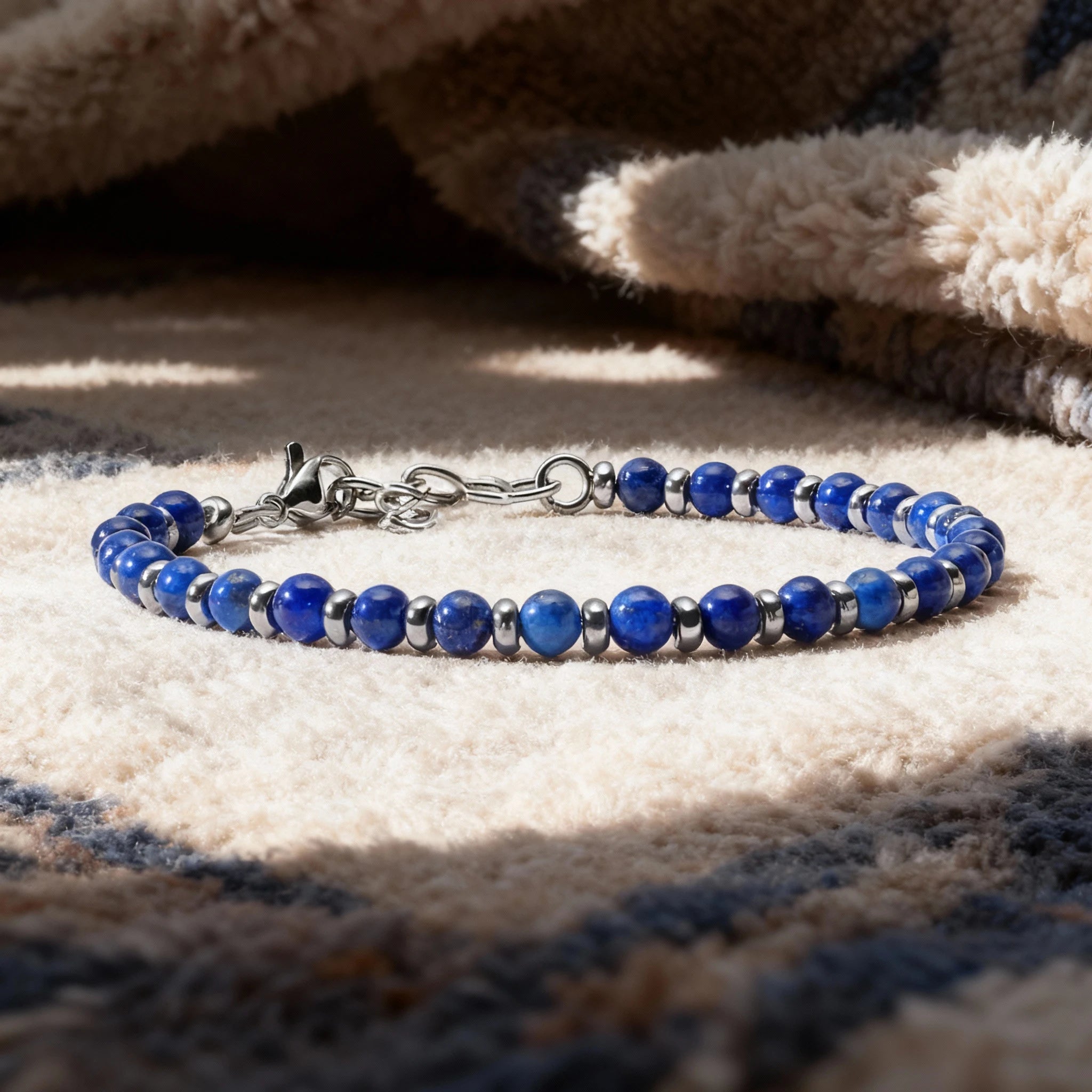 Blue Kyanite & Steel Spacer Bead Bracelet – Modern Minimal Style – | Metta Jewelry