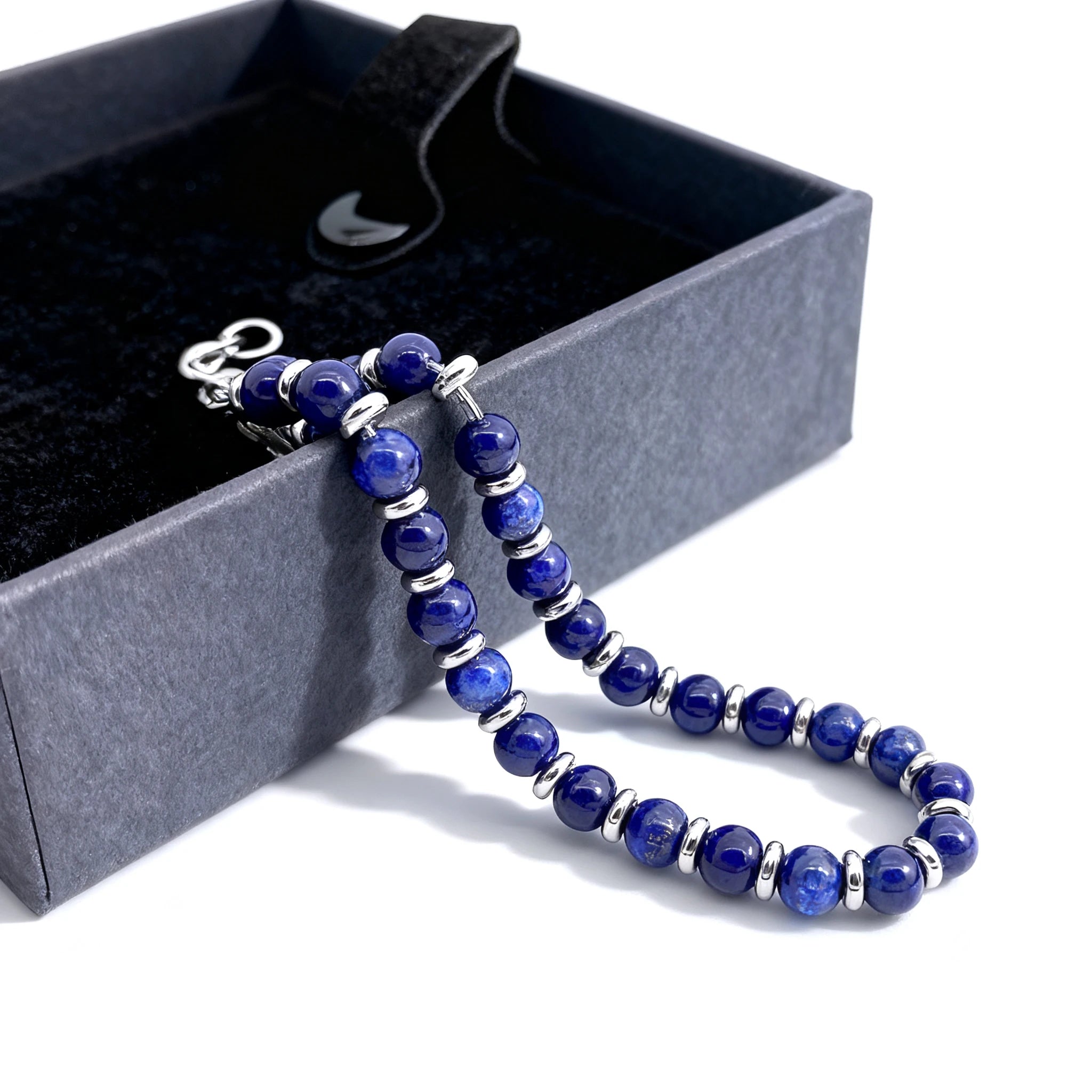 Blue Kyanite & Steel Spacer Bead Bracelet – Modern Minimal Style – | Metta Jewelry
