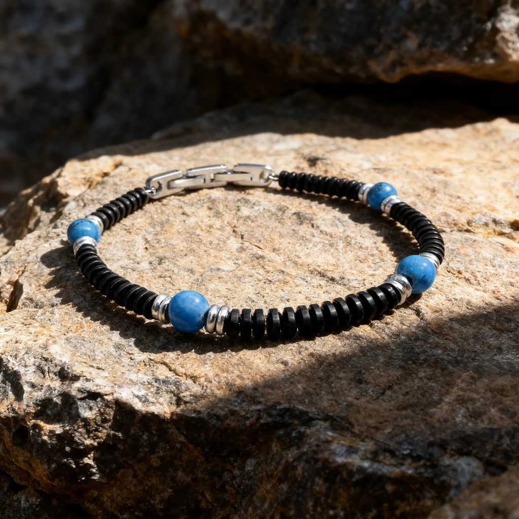 Black Stainless Steel & Turquoise Bead Bracelet – Modern Minimal Style – | Metta Jewelry