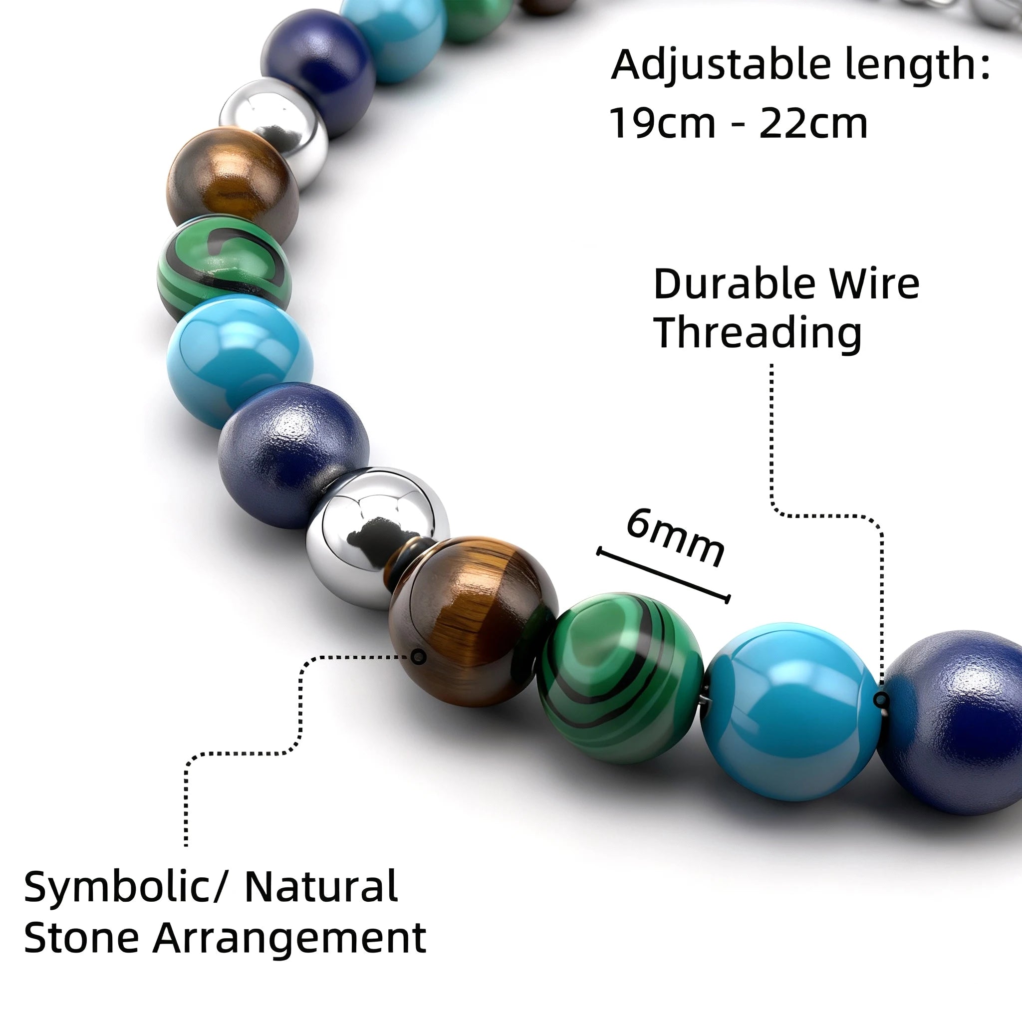 Mixed Natural Stone & Stainless Steel Bead Bracelet – Modern Minimal Style – | Metta Jewelry