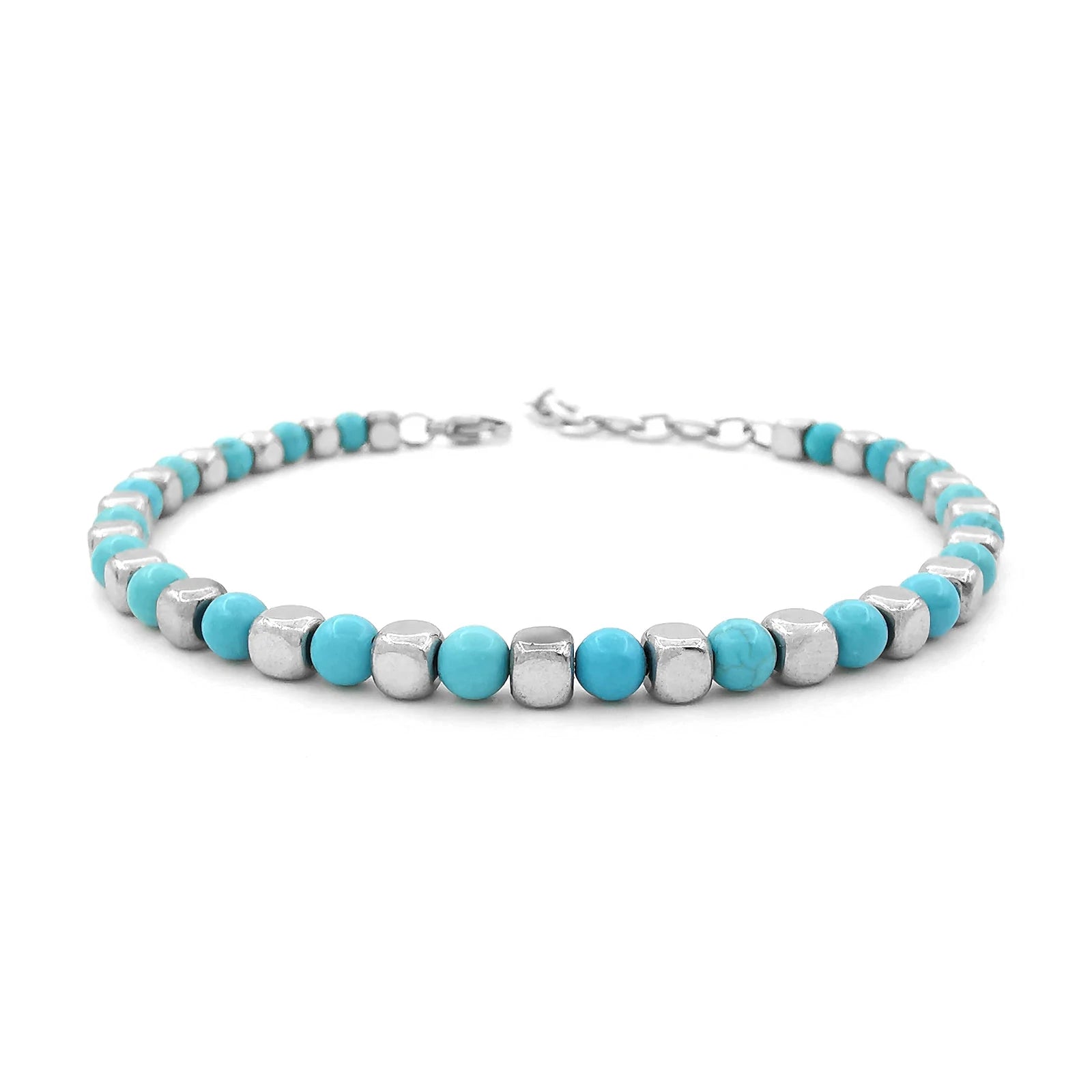 Turquoise & Cube Stainless Steel Bead Bracelet – Modern Minimal Style – | Metta Jewelry