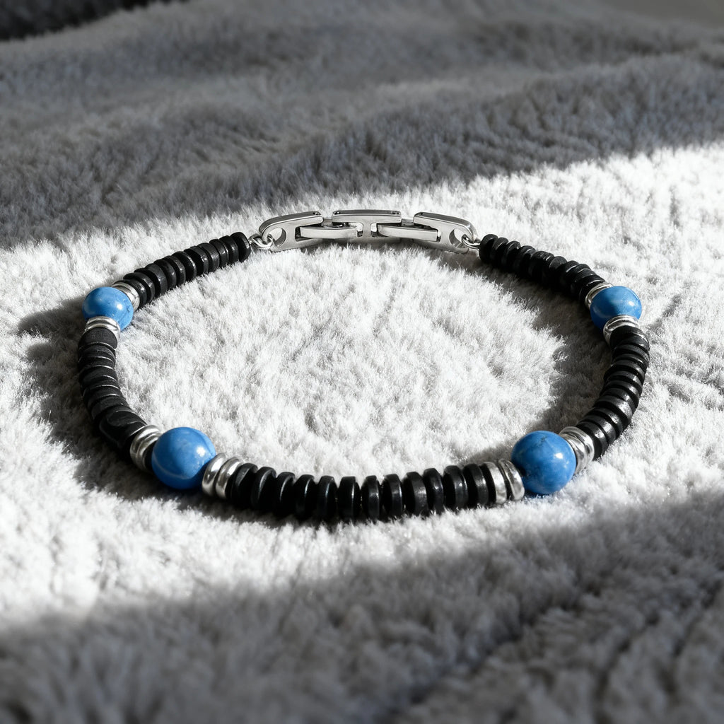 Black Stainless Steel & Turquoise Bead Bracelet – Modern Minimal Style – | Metta Jewelry
