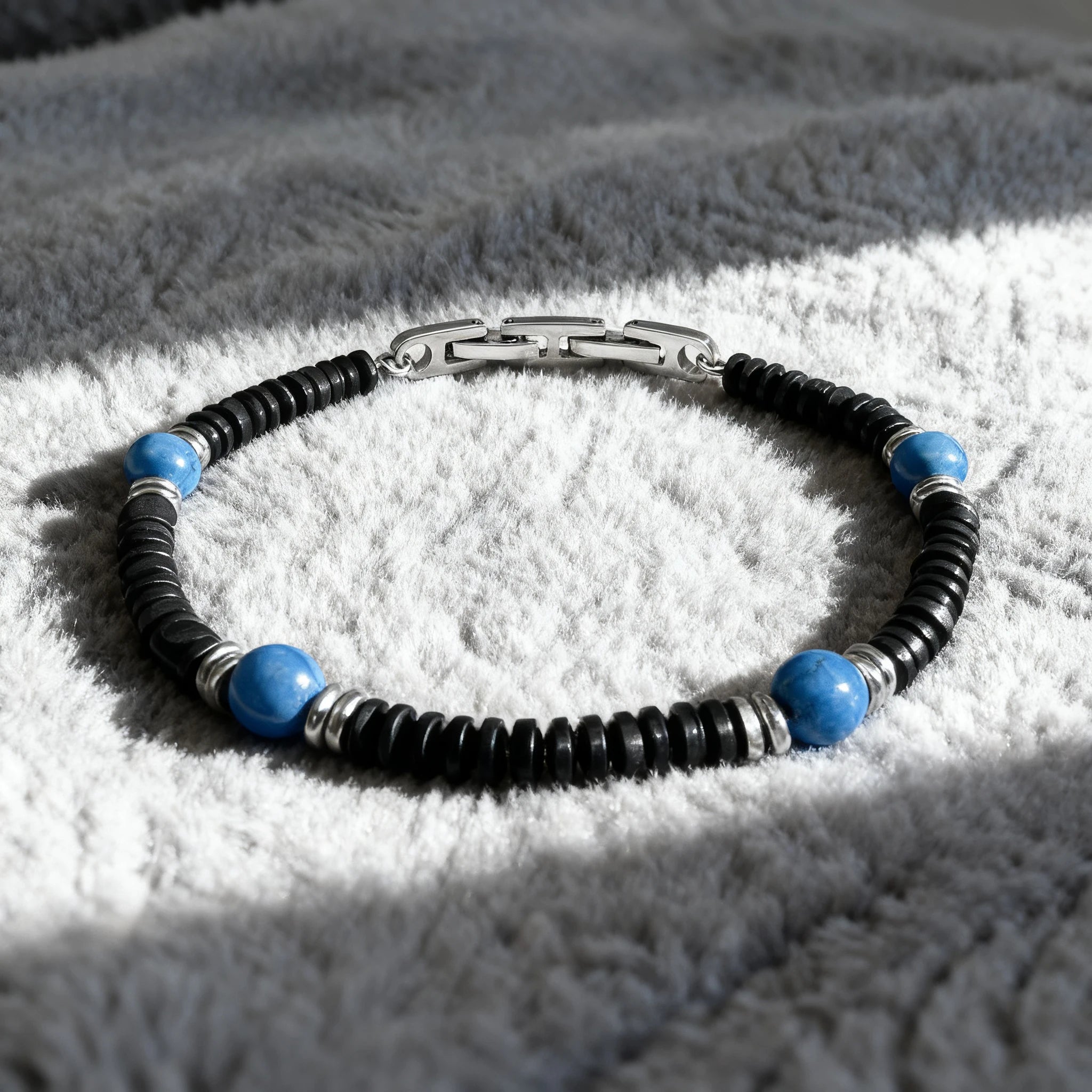 Black Stainless Steel & Turquoise Bead Bracelet – Modern Minimal Style – | Metta Jewelry