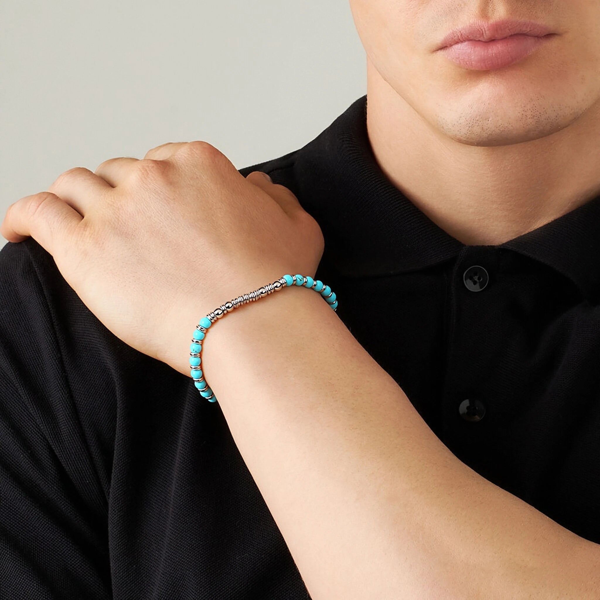 Turquoise & Disc Stainless Steel Bead Bracelet – Modern Minimal Style – | Metta Jewelry