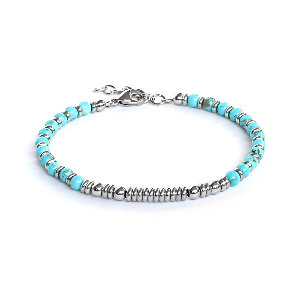 Turquoise & Disc Stainless Steel Bead Bracelet – Modern Minimal Style – 19 add 3cm | Metta Jewelry