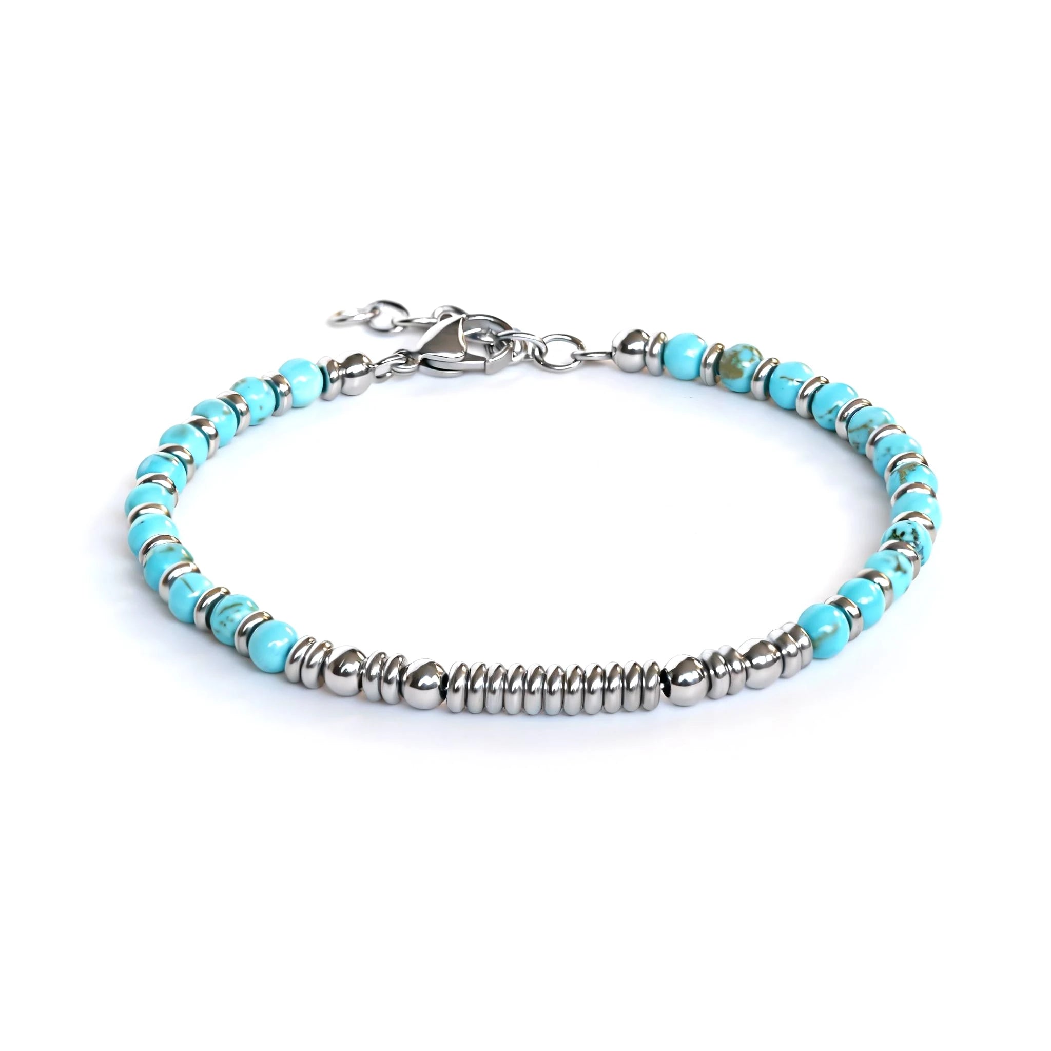 Turquoise & Disc Stainless Steel Bead Bracelet – Modern Minimal Style – 19 add 3cm | Metta Jewelry